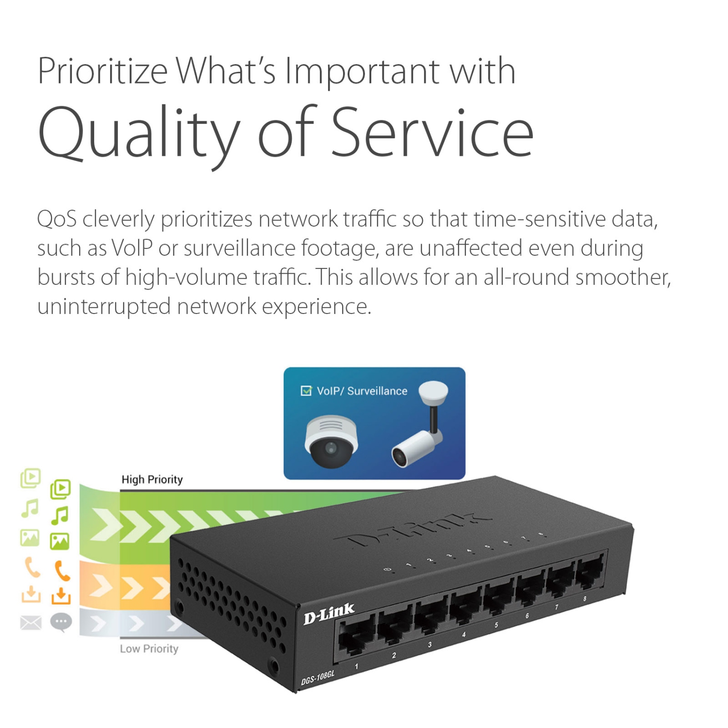 Commutateur de bureau non géré en métal Gigabit à 8 ports de D-Link - DGS-108GL