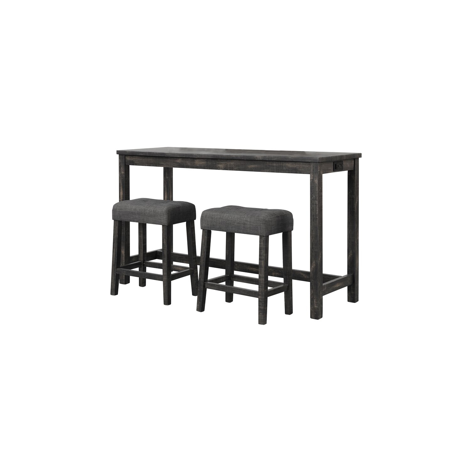 Best Master Furniture Yosef 3 Piece Rectangular Wood Bar Set in Charcoal