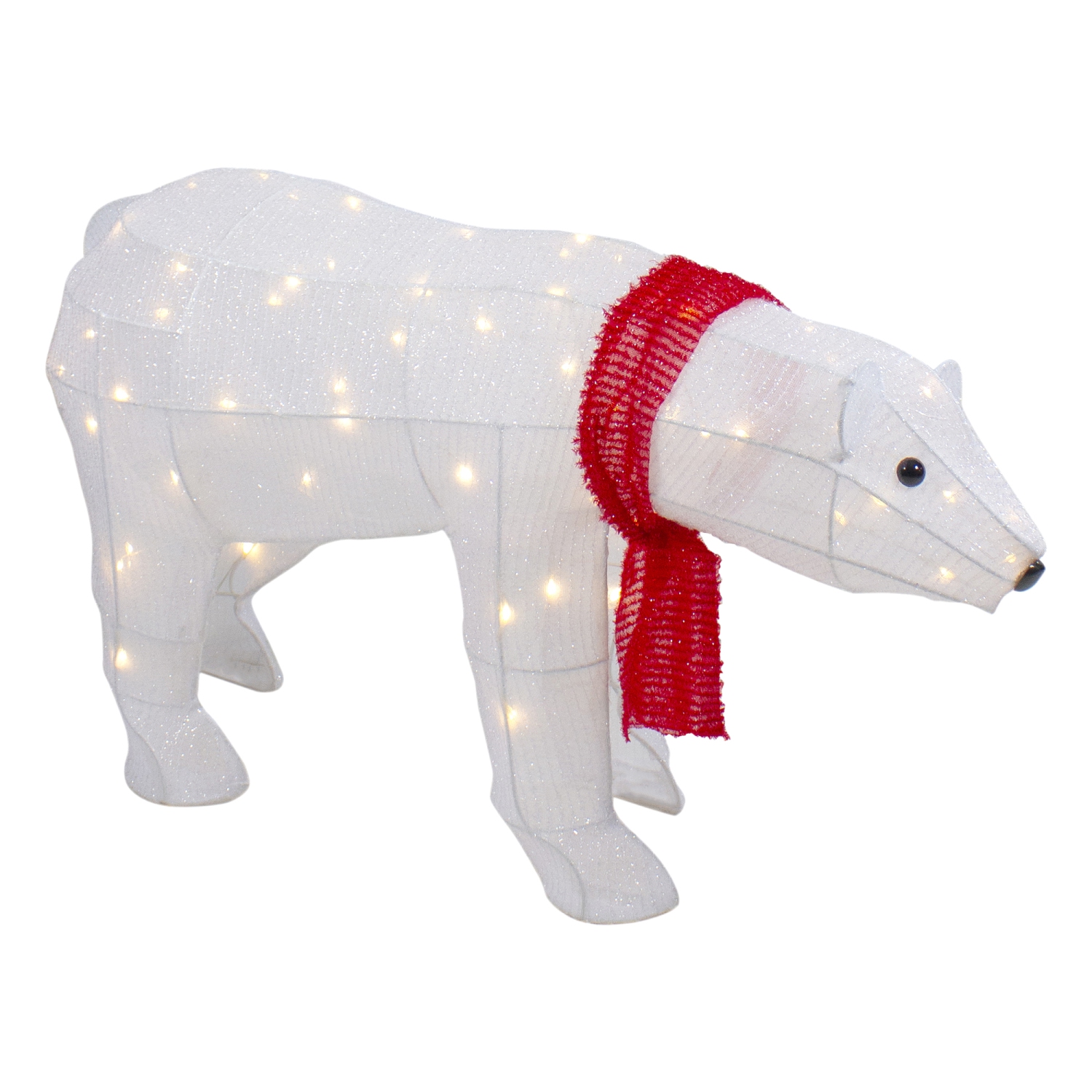 32" LED Lighted Tinsel Polar Bear Outdoor Christmas Decoration