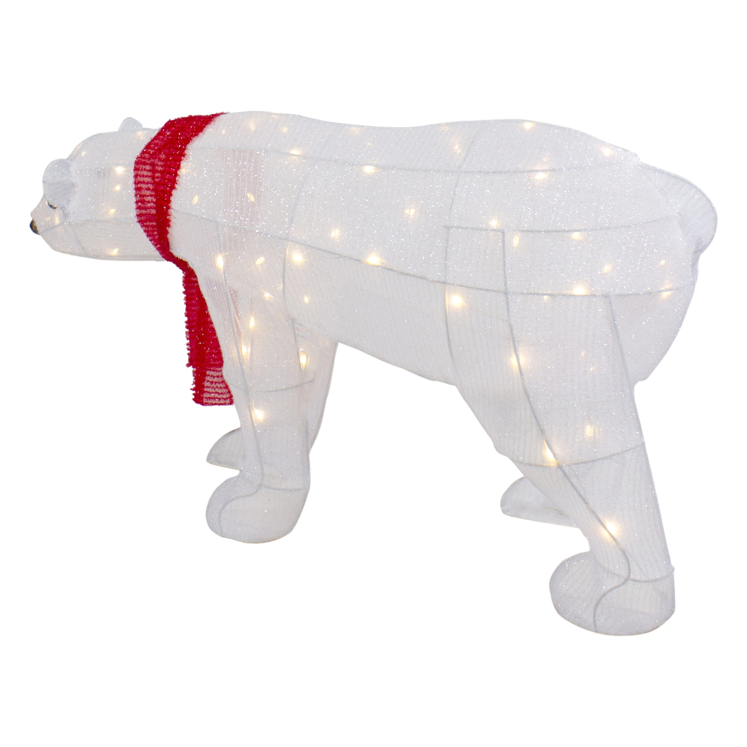 32" LED Lighted Tinsel Polar Bear Outdoor Christmas Decoration