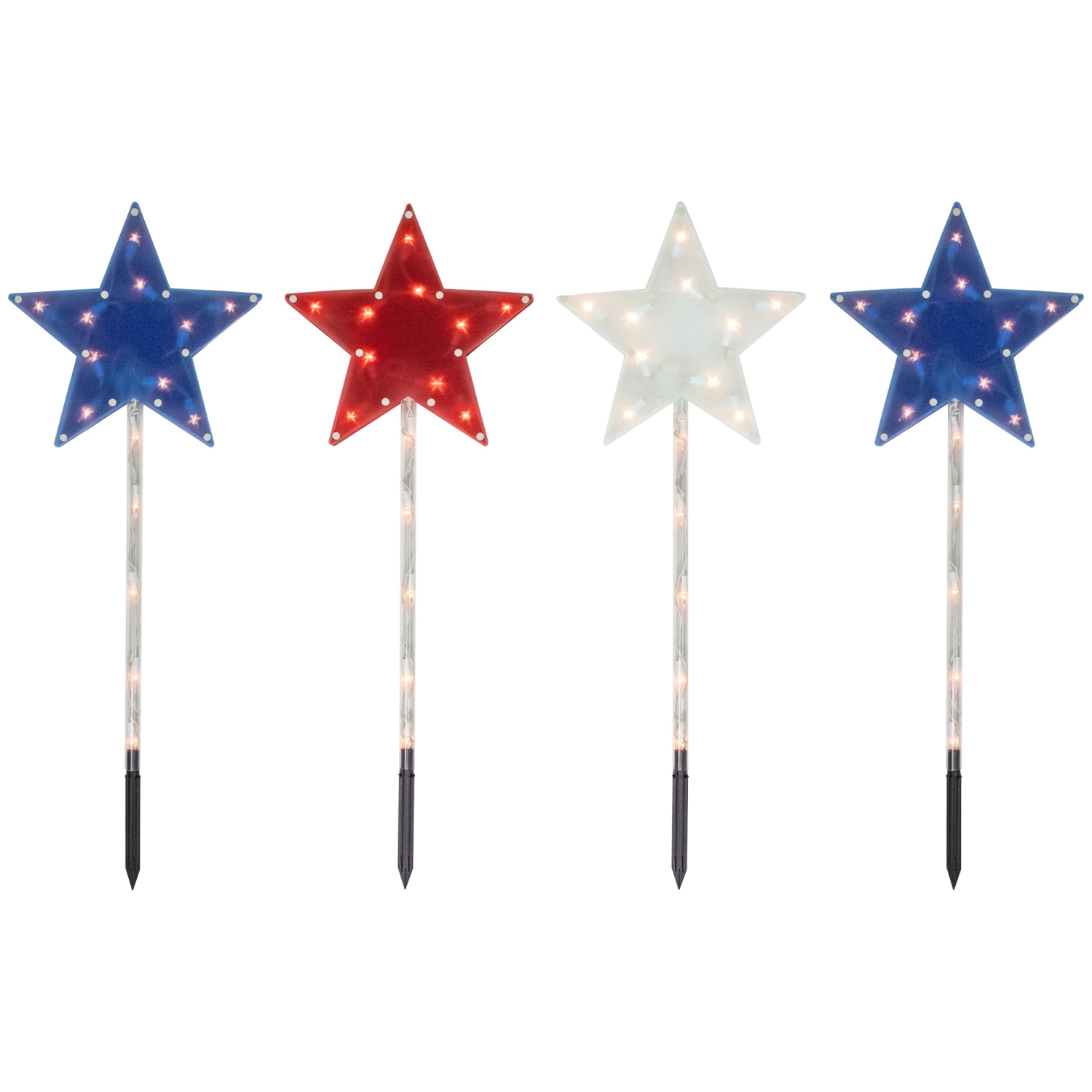 4ct Americana Stars 4th of July Pathway Marker Lawn Stakes, Clear Lights
