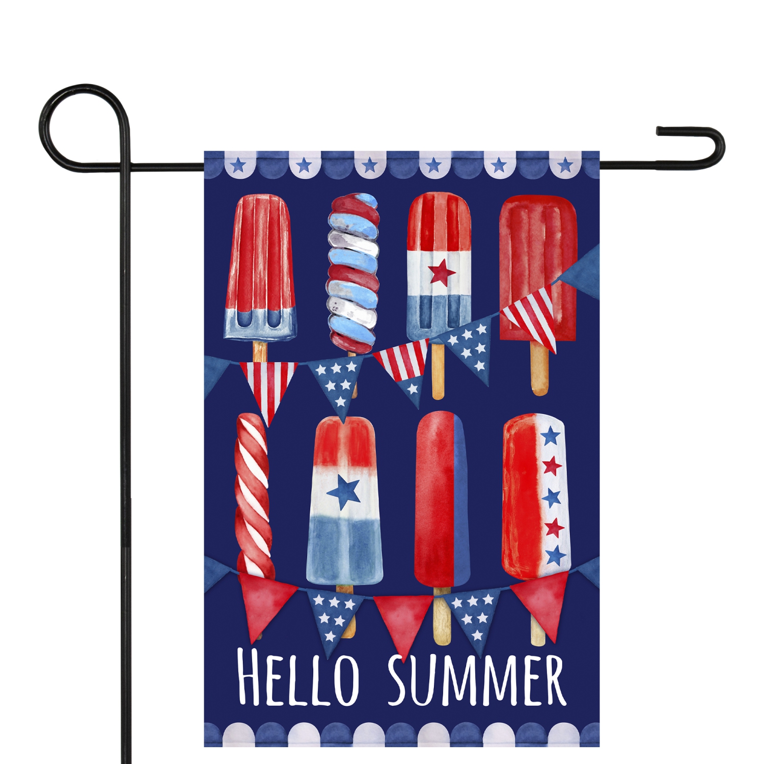 Hello Summer Patriotic Americana Popsicle Garden Flag 12.5" x 18"