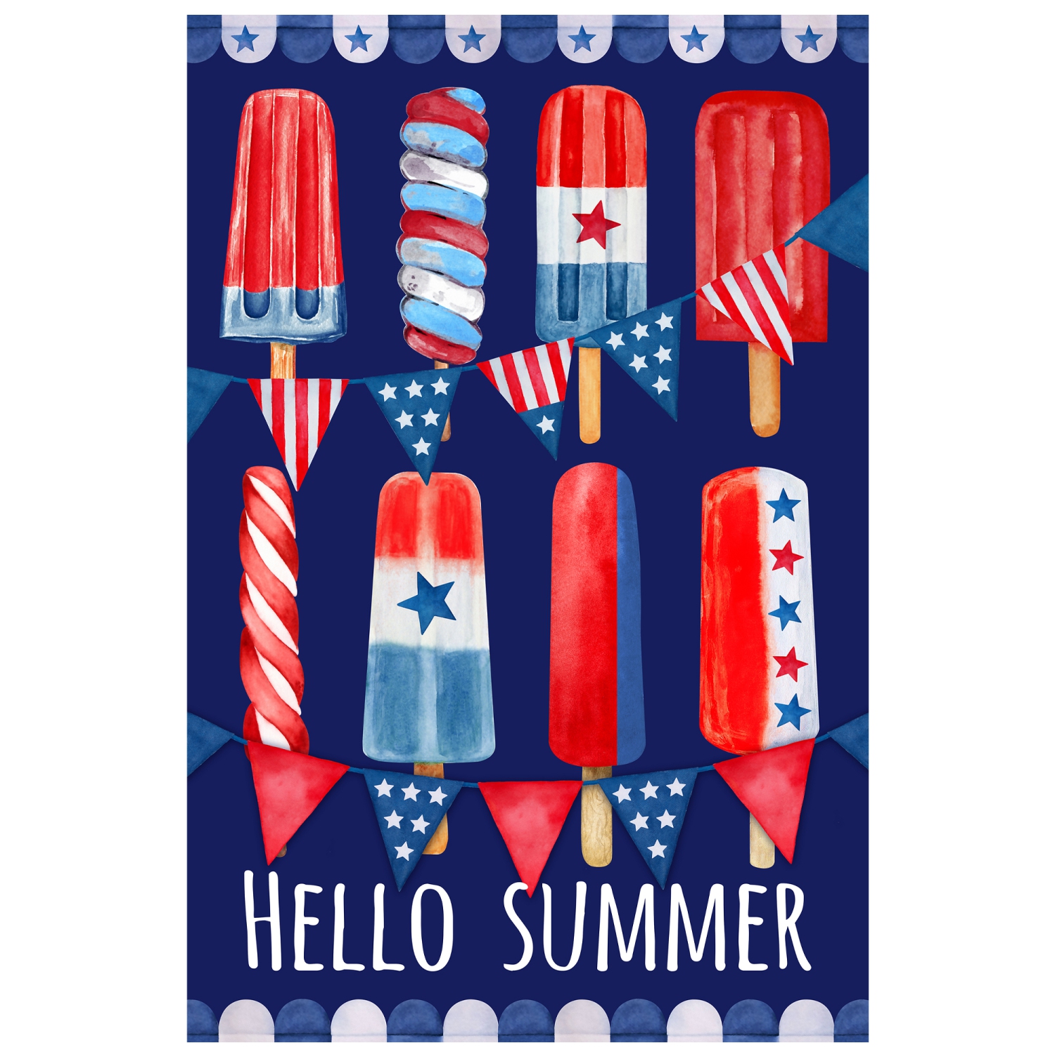 Hello Summer Patriotic Americana Popsicle Garden Flag 12.5" x 18"