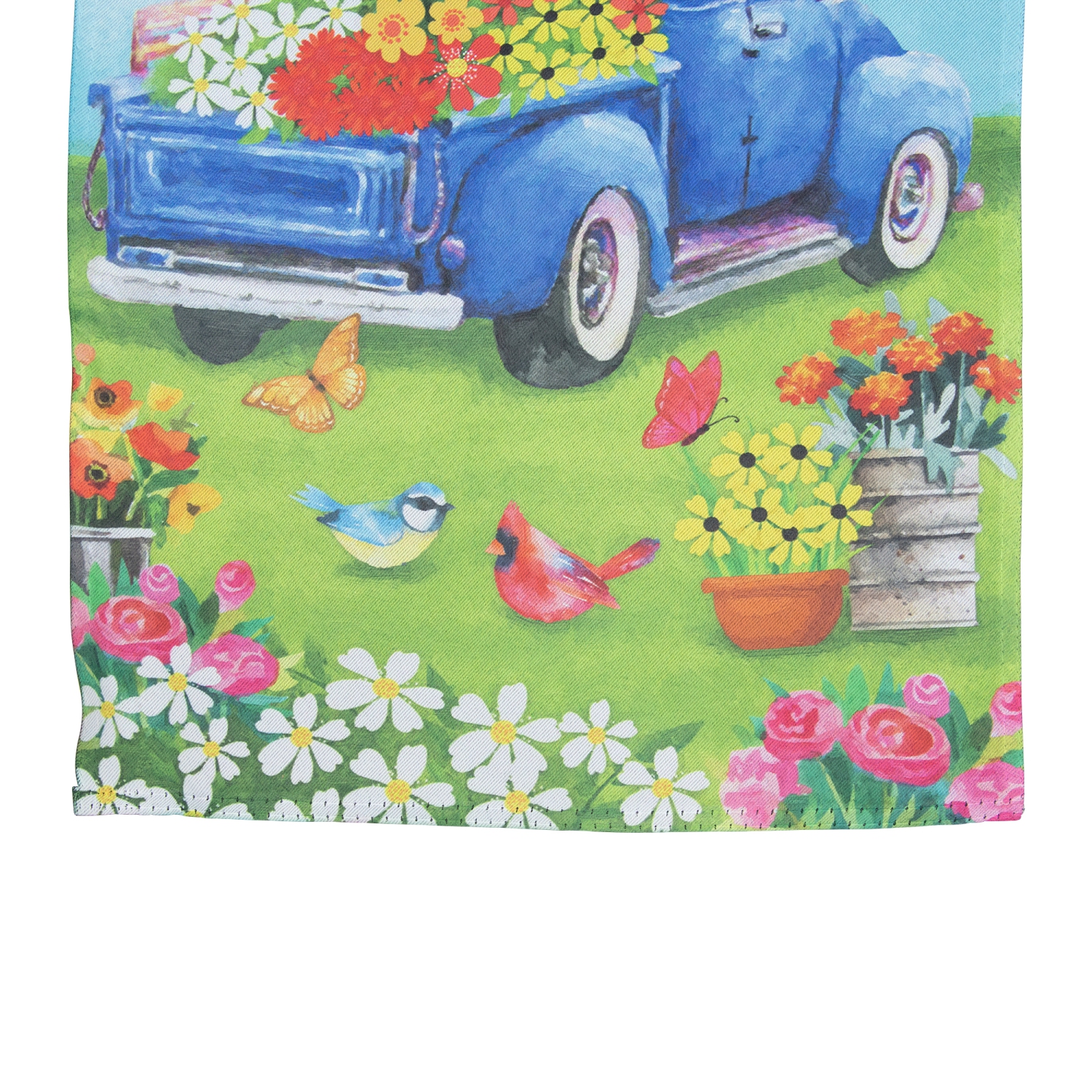 Welcome Blue Pickup Truck with Spring Flowers Outdoor Garden Flag 12.5" x 18"