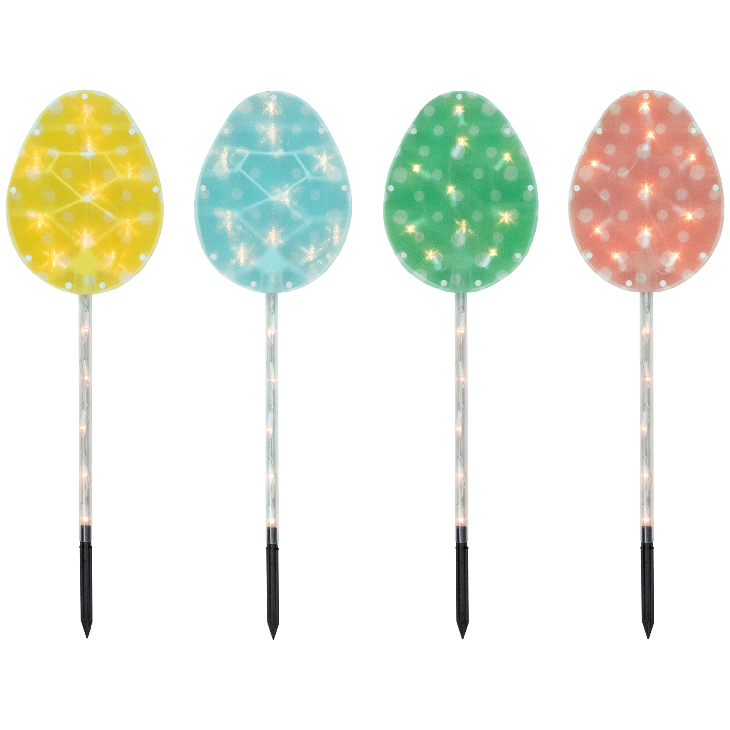 4ct Pastel Easter Egg Pathway Marker Lawn Stakes, Clear Lights