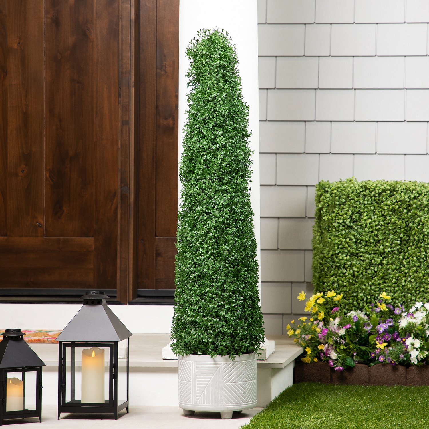 Boxwood Cone Topiary Artificial Tree in Pot - 4'