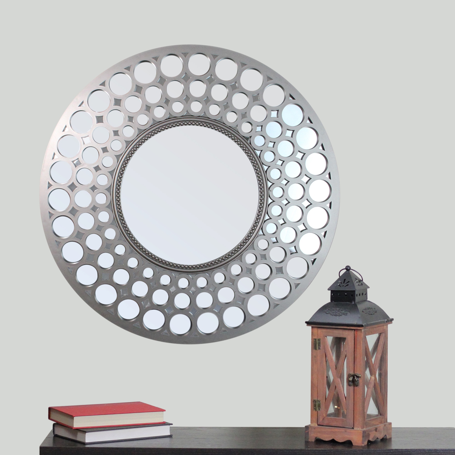 24.75" Silver Cascading Orbs Round Wall Mirror