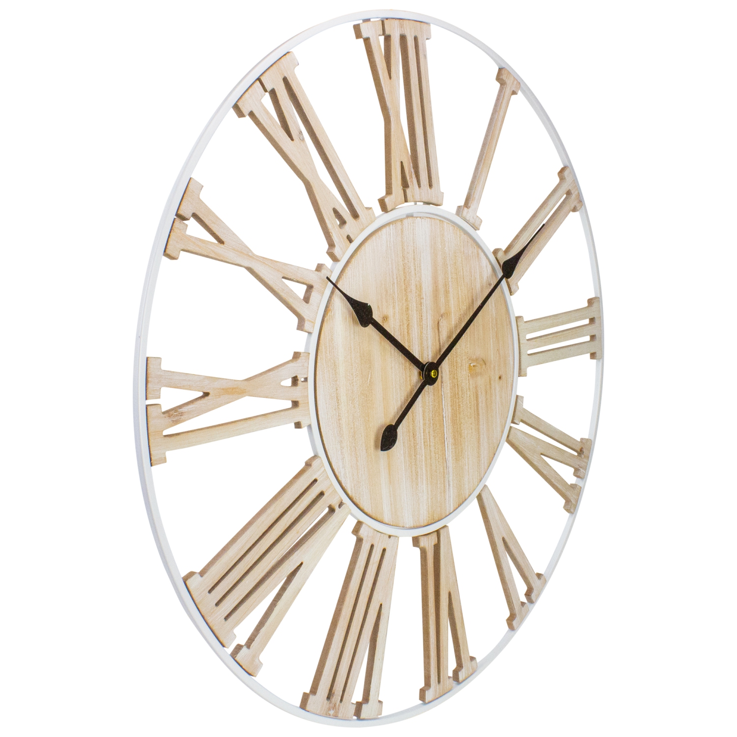 Wood and Metal Roman Numeral Battery Operated Round Wall Clock - 28"