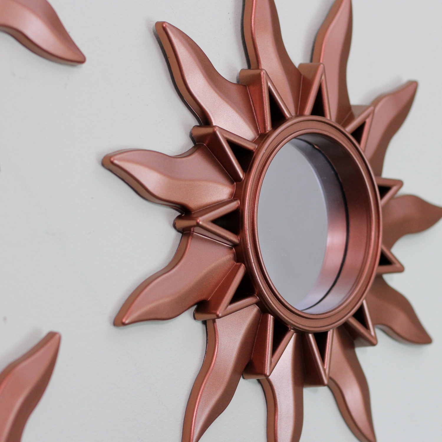 Set of 3 Mayan Sunburst Matte Copper Round Mini Mirrors 9.5"