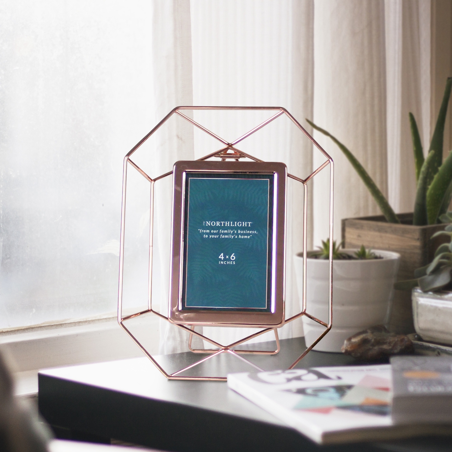 Contemporary Hexagonal Picture Frame - for a 4" x 6" Photo - Rose Gold