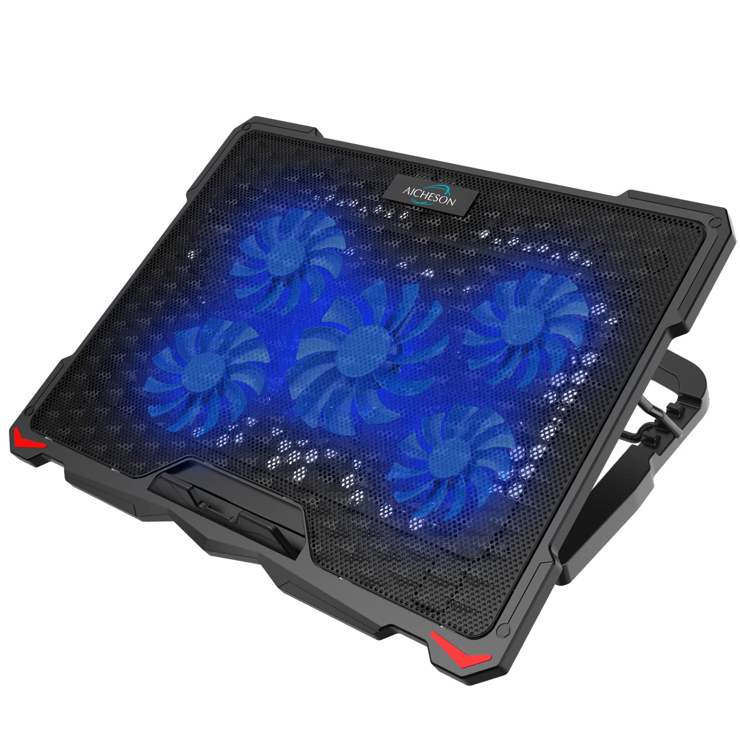 AICHESON Laptop Cooling Pad 5 Fans Up to 17.3 Inch Heavy Notebook Cooler, Blue LED Lights, 2 USB Ports, S035