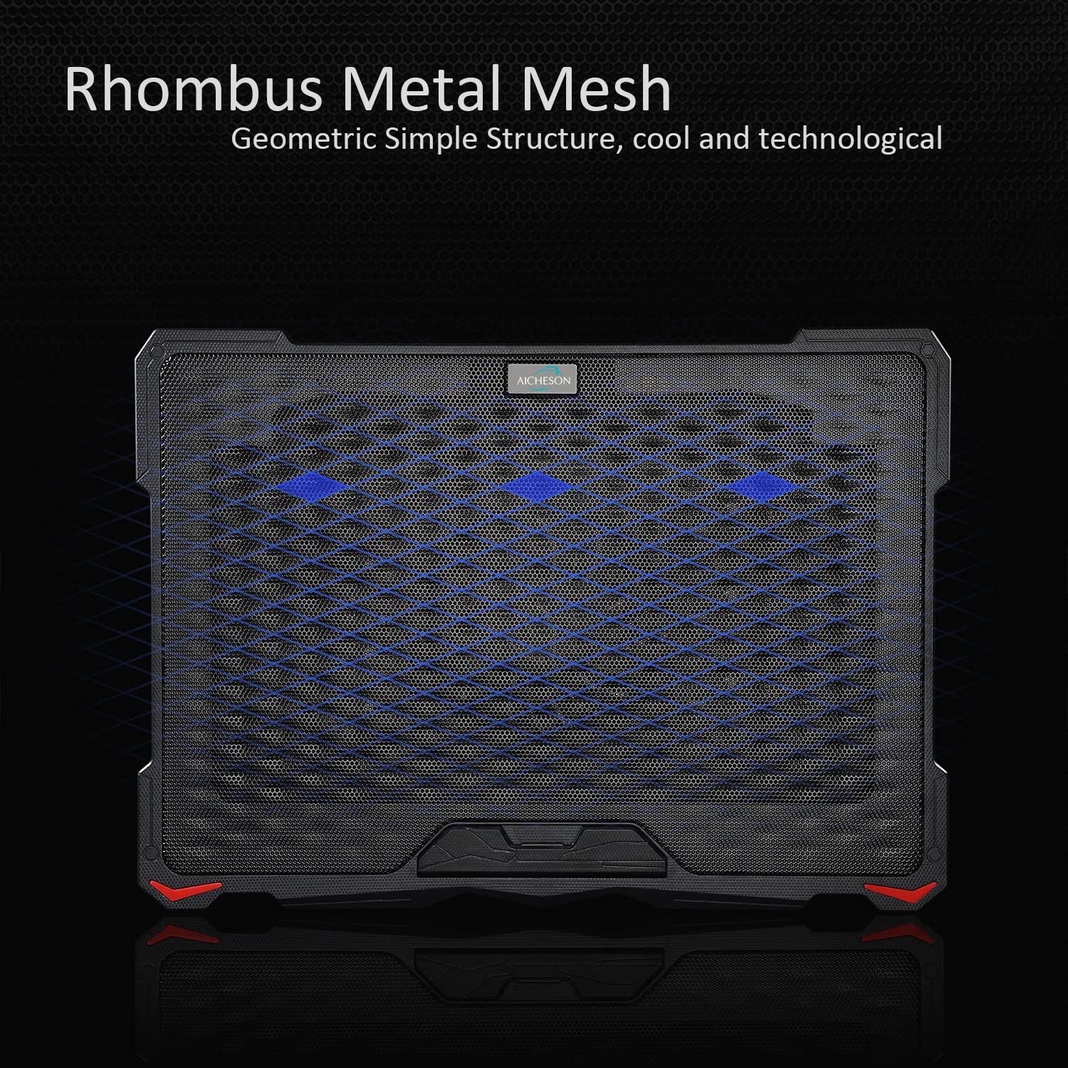 AICHESON Laptop Cooling Pad 5 Fans Up to 17.3 Inch Heavy Notebook Cooler, Blue LED Lights, 2 USB Ports, S035