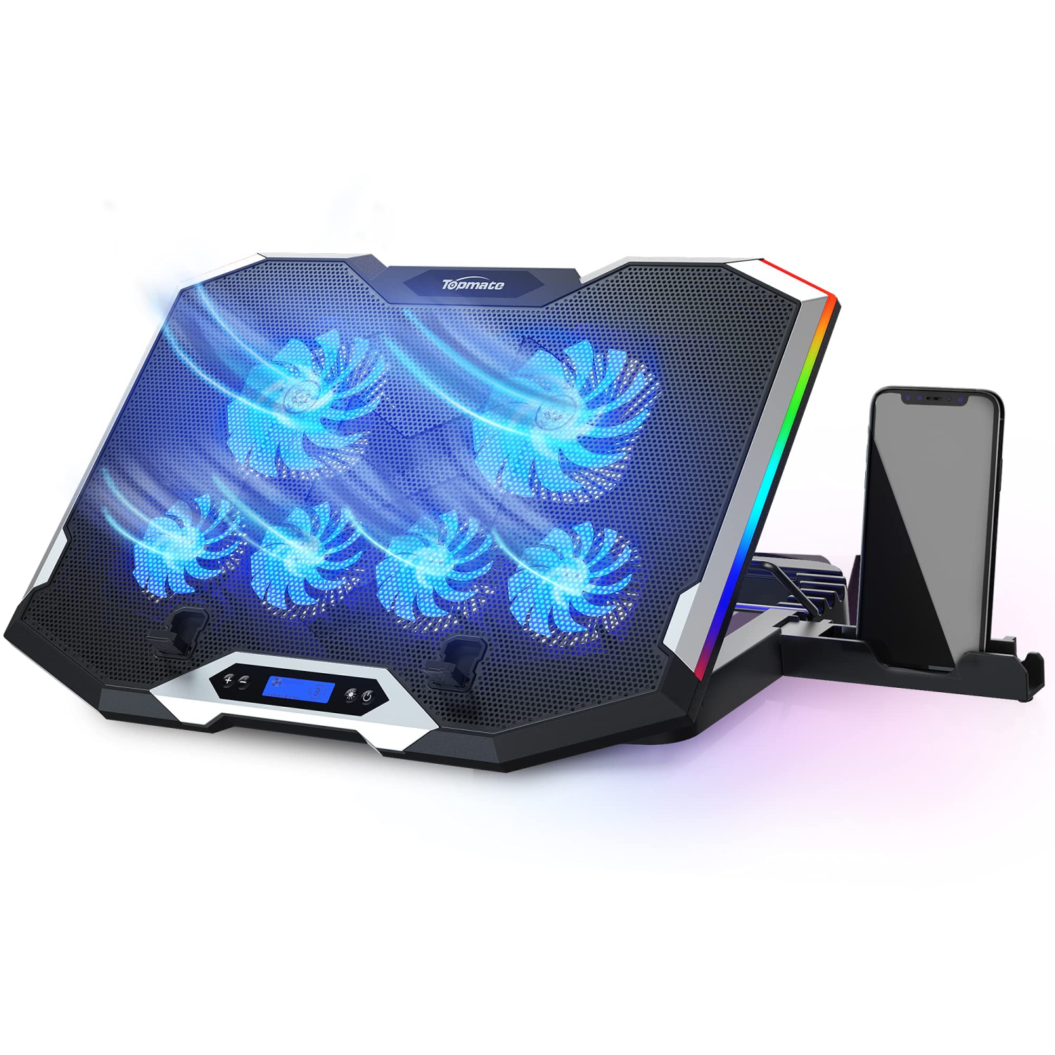 TopMate C11 Laptop Cooling Pad RGB Gaming Notebook Cooler, Laptop Fan Stand Adjustable Height with 6 Quiet Fans and Phone Ho