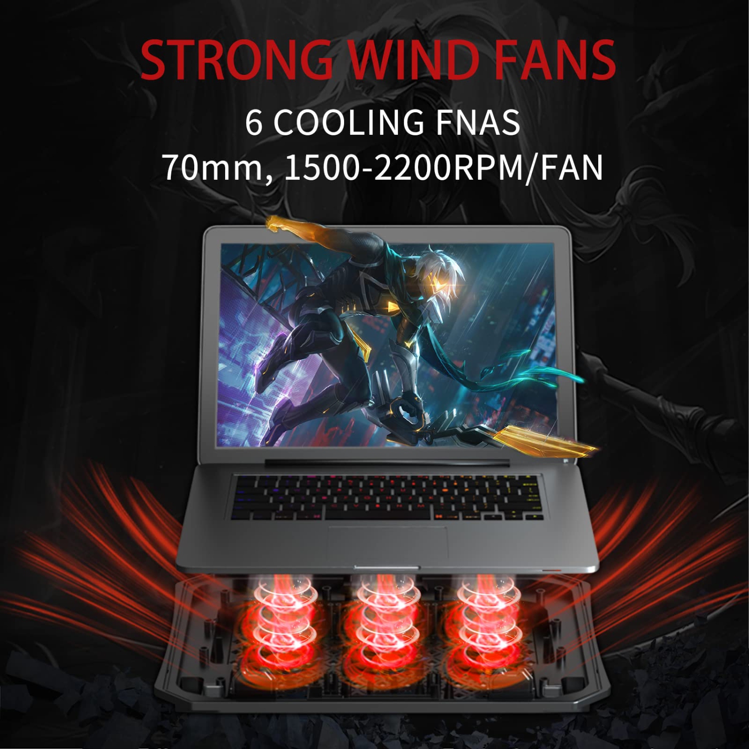 AICHESON Laptop Cooling Pad with 6 Cooler Fans with Red Lights, LCD Display, 2 USB Ports