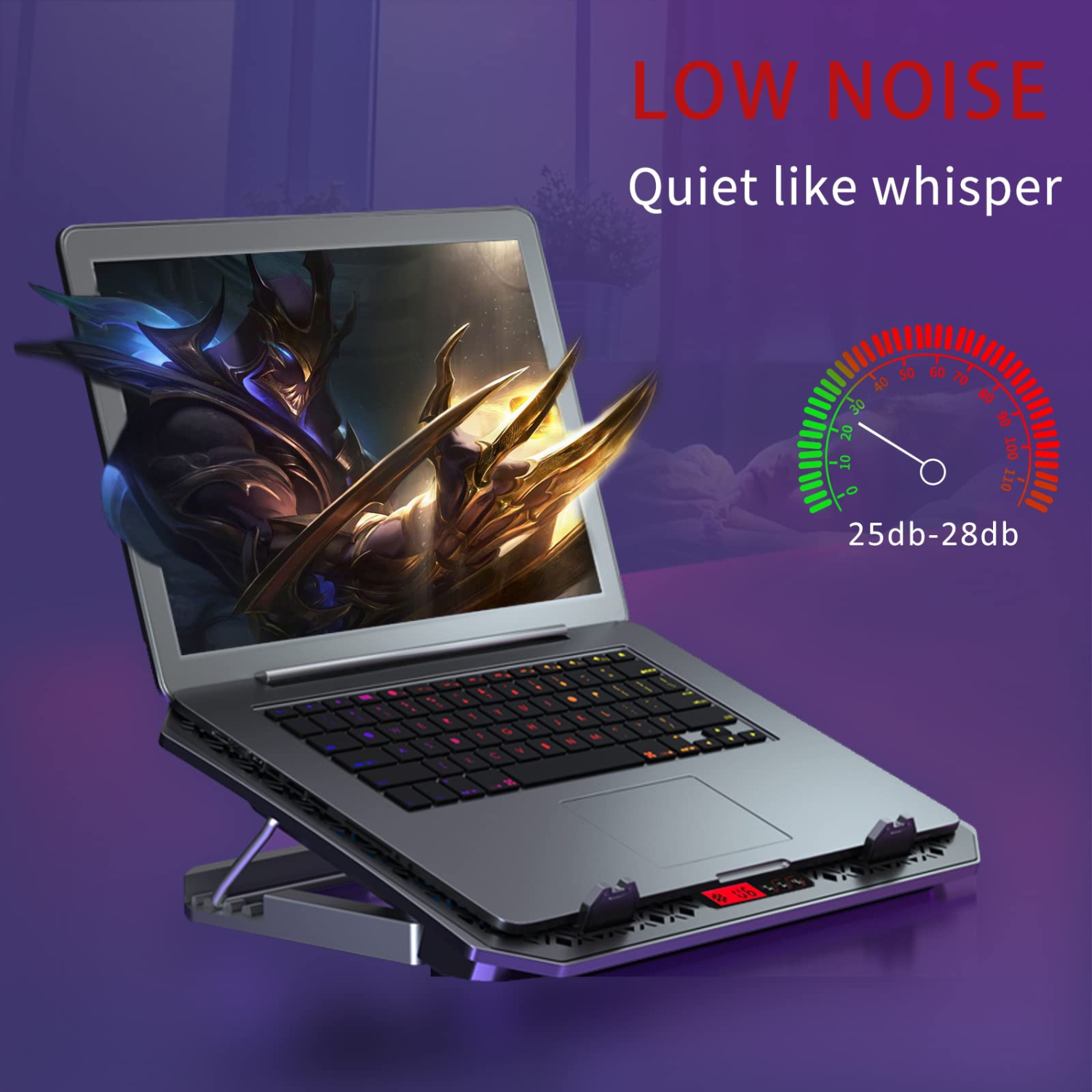 AICHESON Laptop Cooling Pad with 6 Cooler Fans with Red Lights, LCD Display, 2 USB Ports