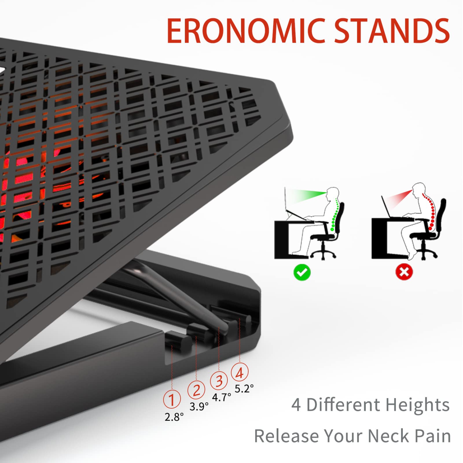 AICHESON Laptop Cooling Pad with 6 Cooler Fans with Red Lights, LCD Display, 2 USB Ports