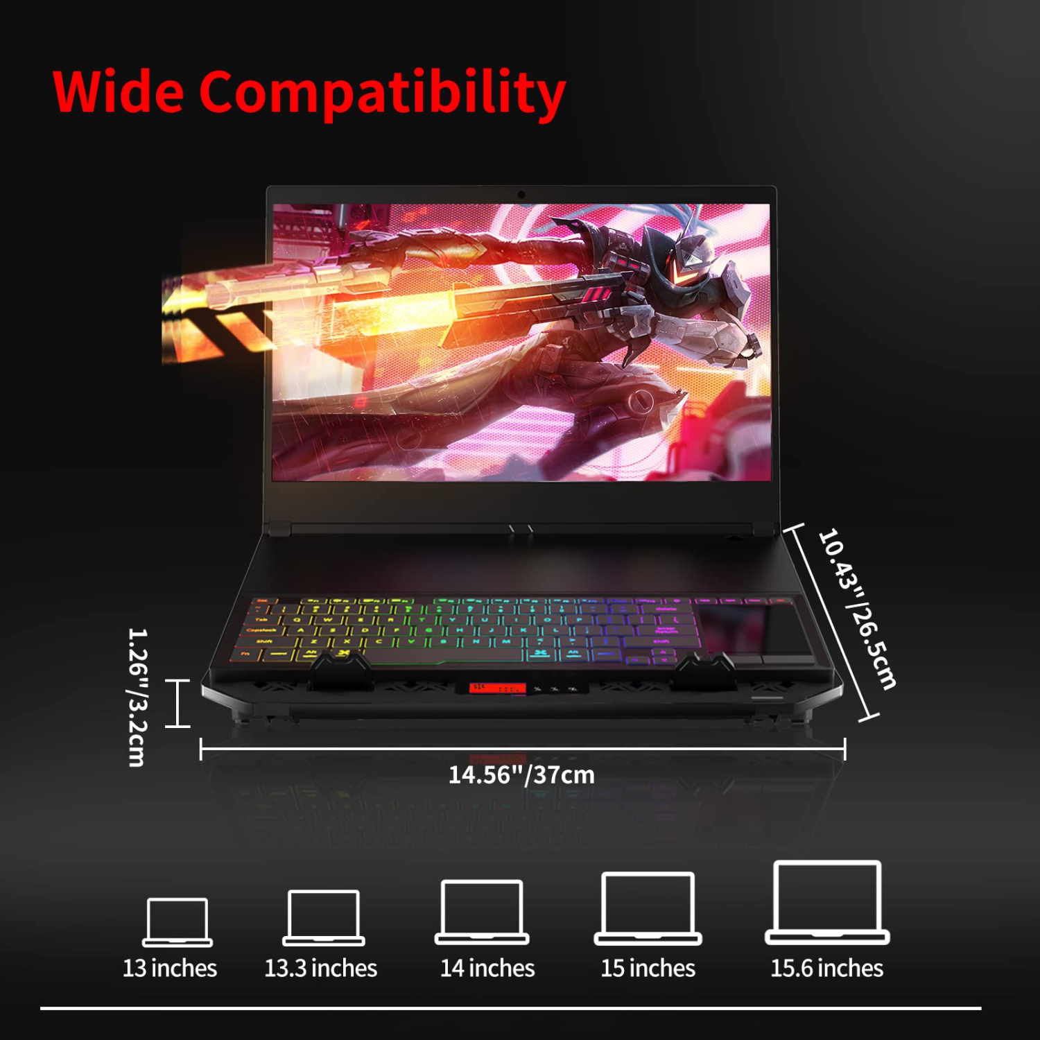 AICHESON Laptop Cooling Pad with 6 Cooler Fans with Red Lights, LCD Display, 2 USB Ports