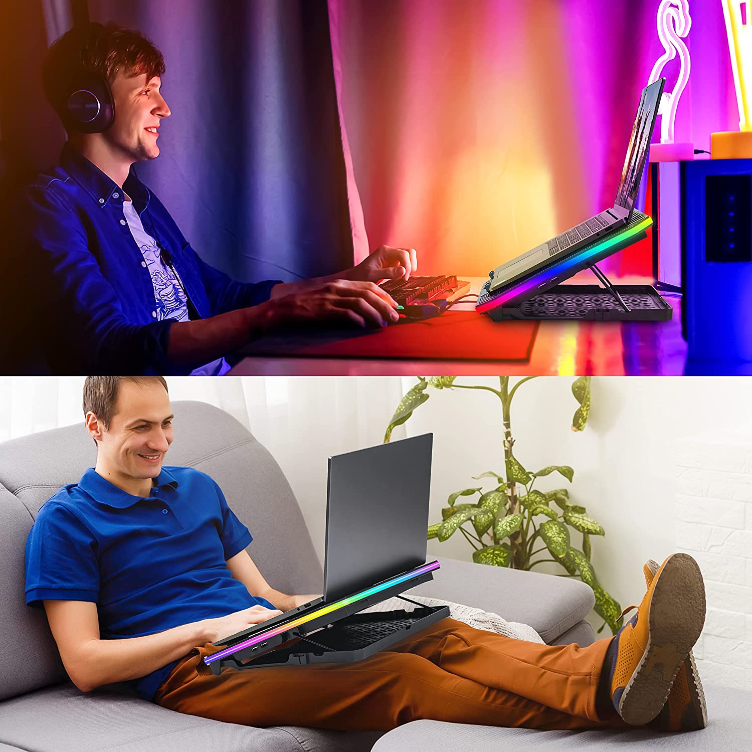 HLD Laptop Cooler Pad with 6 Cooling Fans & RGB LED Lights 7 Ergonomic Stands 8 Modes