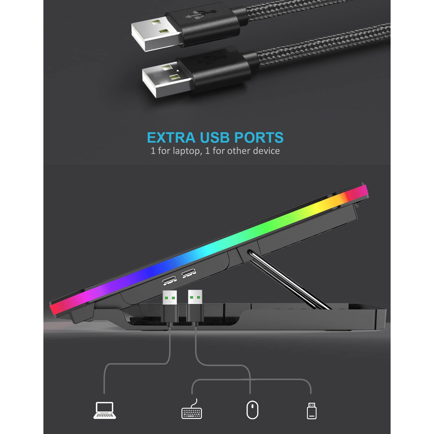 HLD Laptop Cooler Pad with 6 Cooling Fans & RGB LED Lights 7 Ergonomic Stands 8 Modes