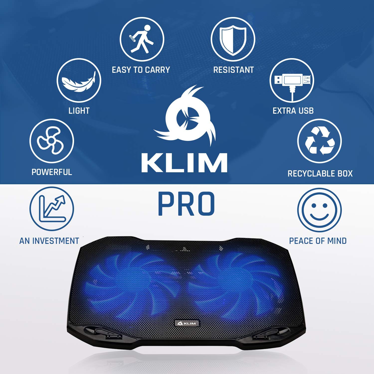 KLIM Pro - The Laptop Cooling Pad for Professionals + Light, Compact, Easy to Carry, Durable + 10” to 15,6” + Extra USB Port