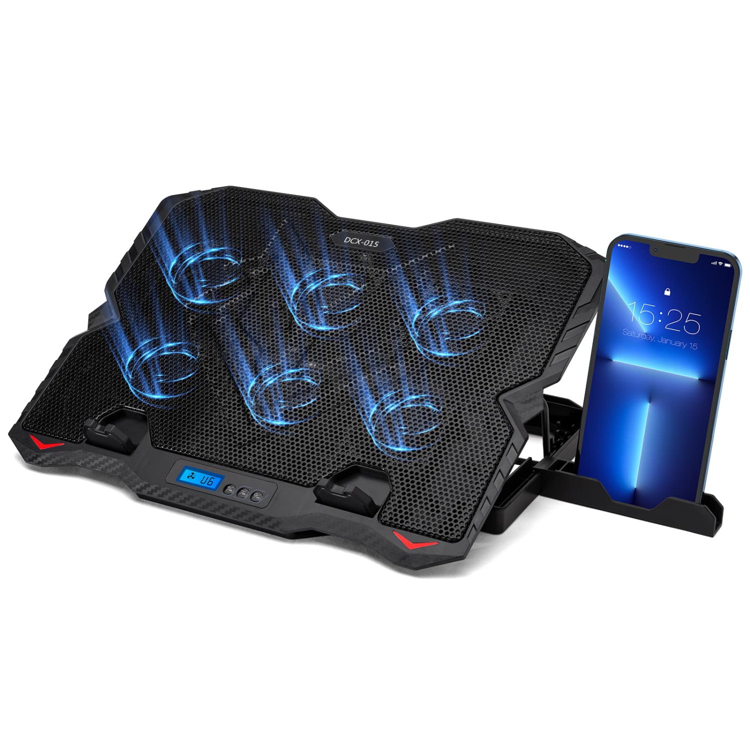 Laptop Cooling Pad, Laptop Cooler with LED Light 6 Quiet Laptop Fan 5 Adjustable Height and Phone Holder, Dual USB Port 3 Modes Laptop Fan Cooling Pad for Gaming Laptop Office