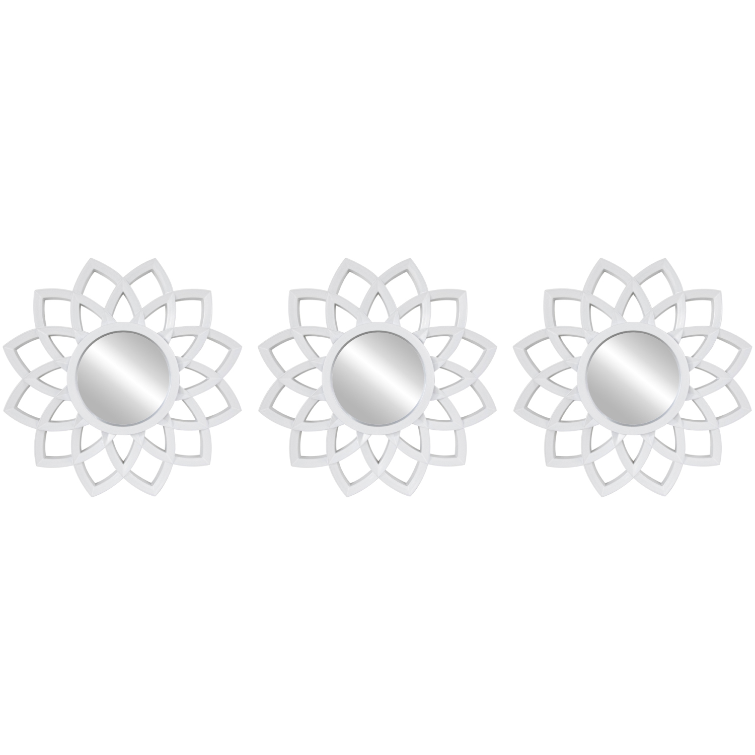 Set of 3 Arched Floral Matte White Wall Mirrors 9.5"