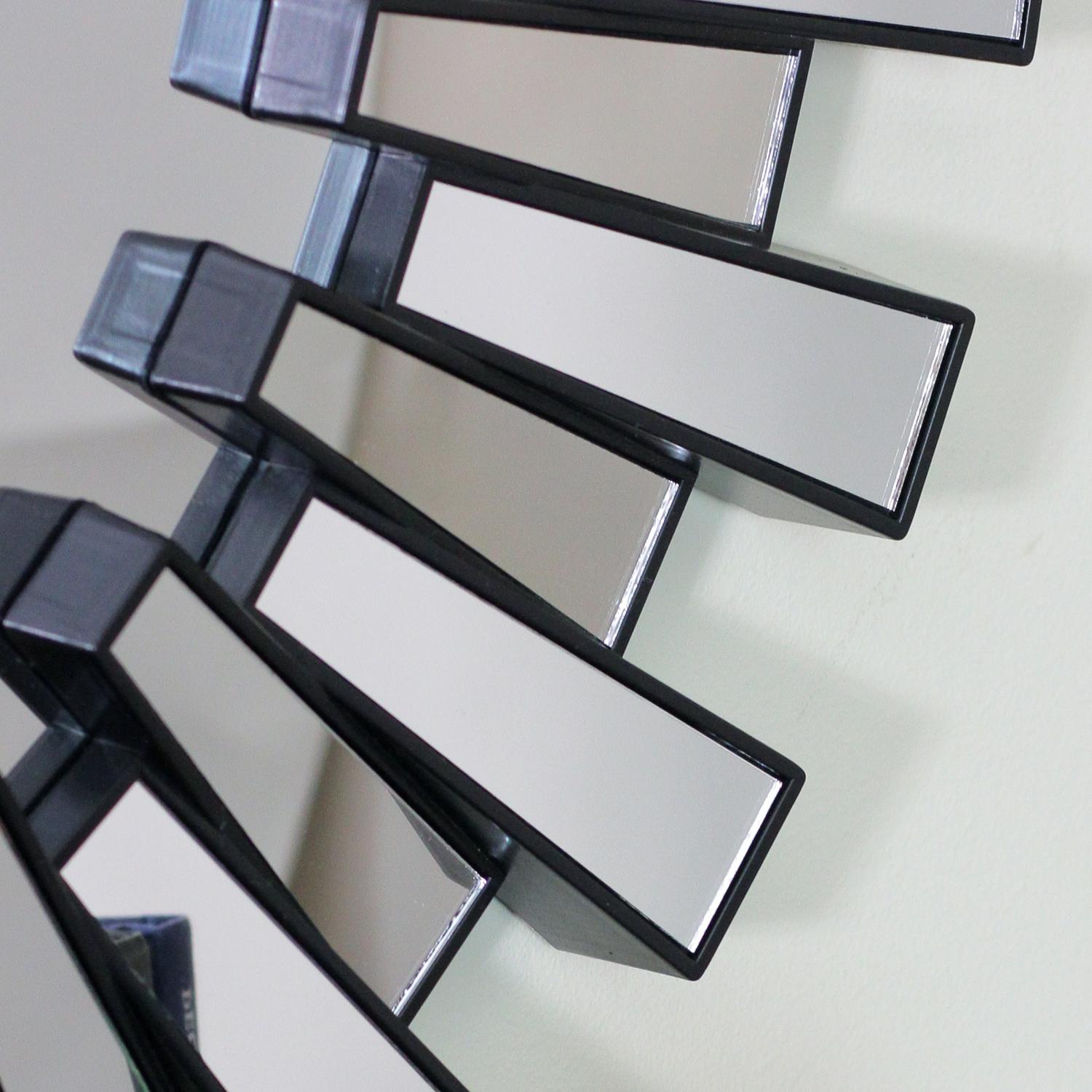 25.5" Round Matte Black Aztec Sunburst Wall Mirror