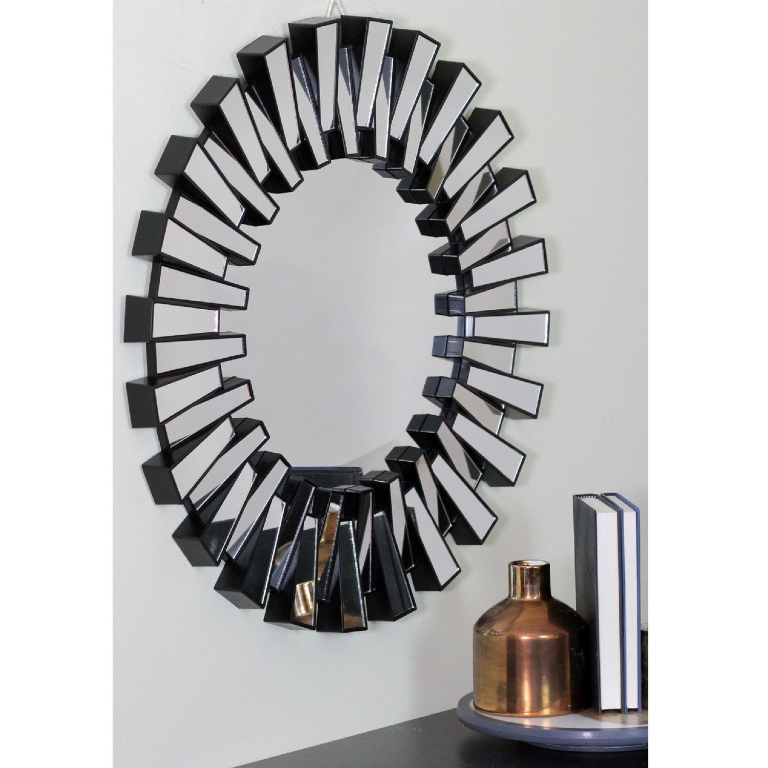 25.5" Round Matte Black Aztec Sunburst Wall Mirror