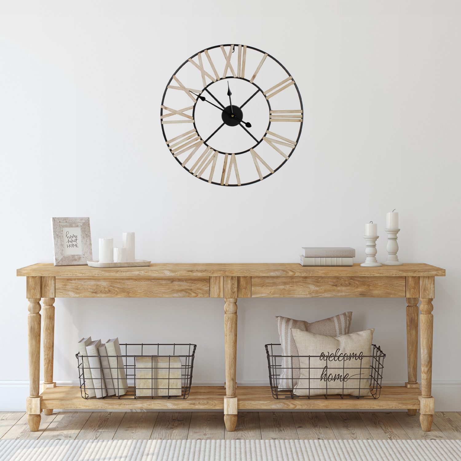 24" Roman Numeral Battery Operated Round Wall Clock with Metal Frame