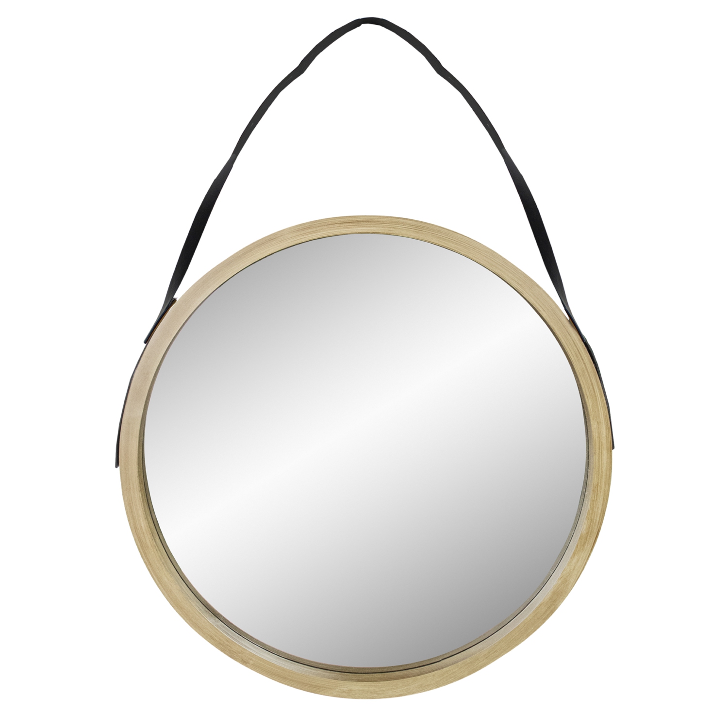 21" Beige Round Modern Mirror With Woodgrain Finish
