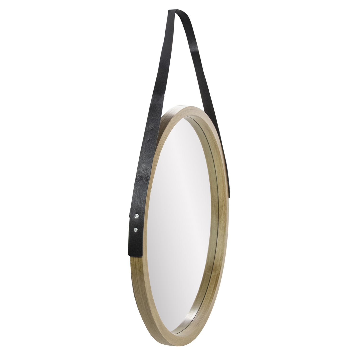 21" Beige Round Modern Mirror With Woodgrain Finish