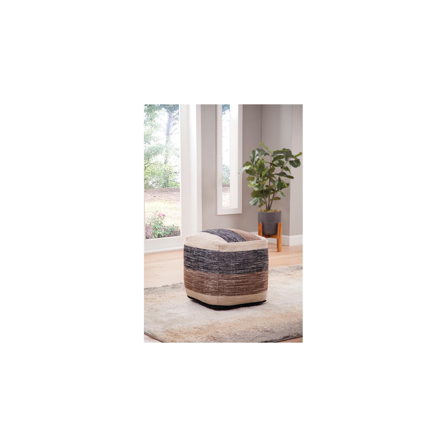 Steve Silver Jamal Square Handwoven Beige/ Brown/ Black Wool Pouf