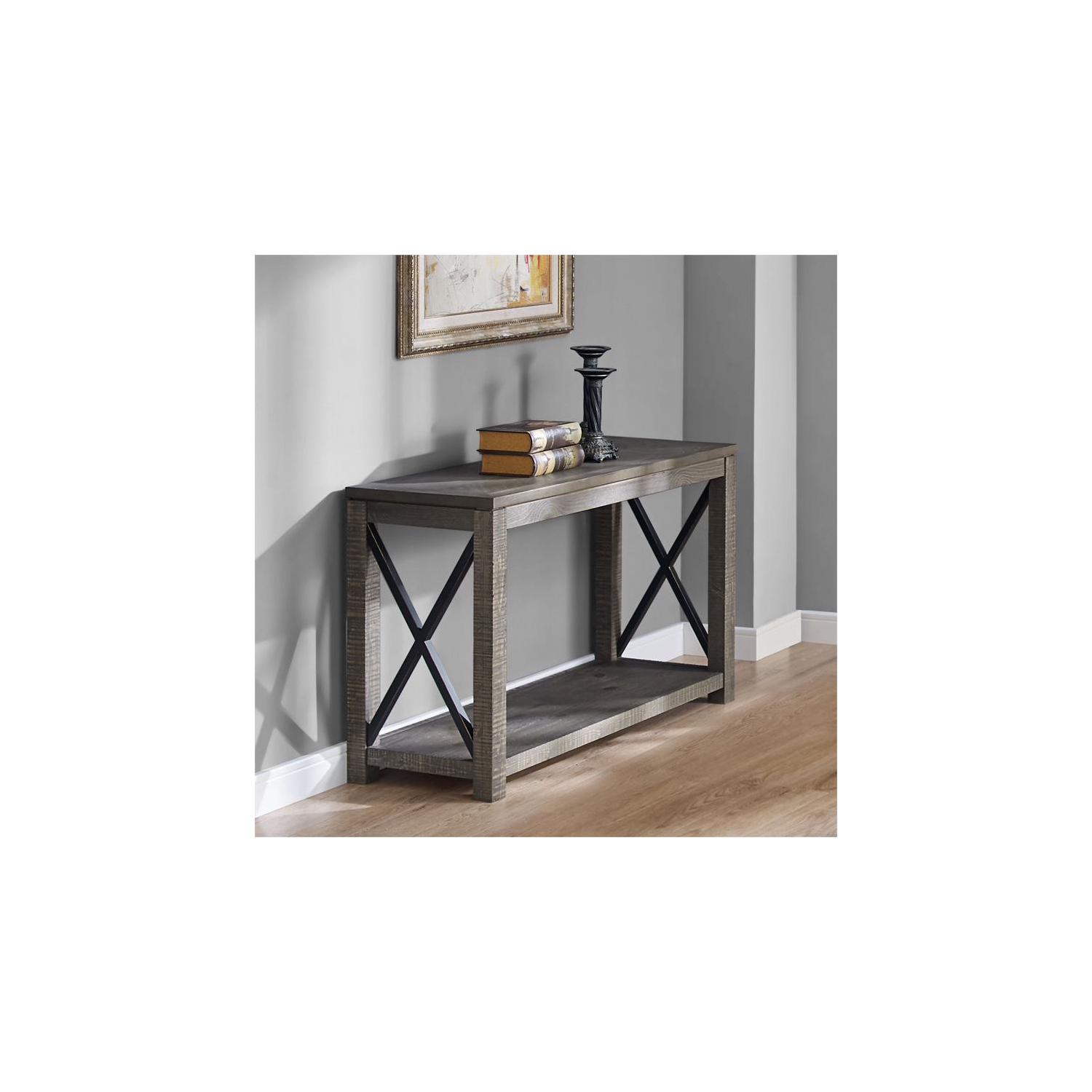 Steve Silver Dexter Distressed Driftwood Wood and Metal Sofa Table
