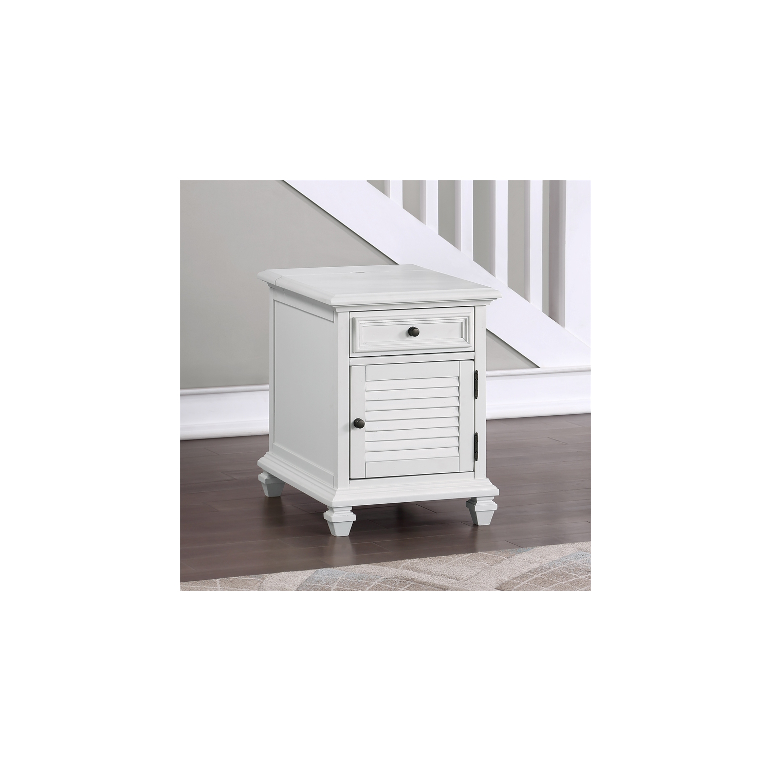 Charlestown Modern Farmhouse Soft White Wood Storage End Table with USB
