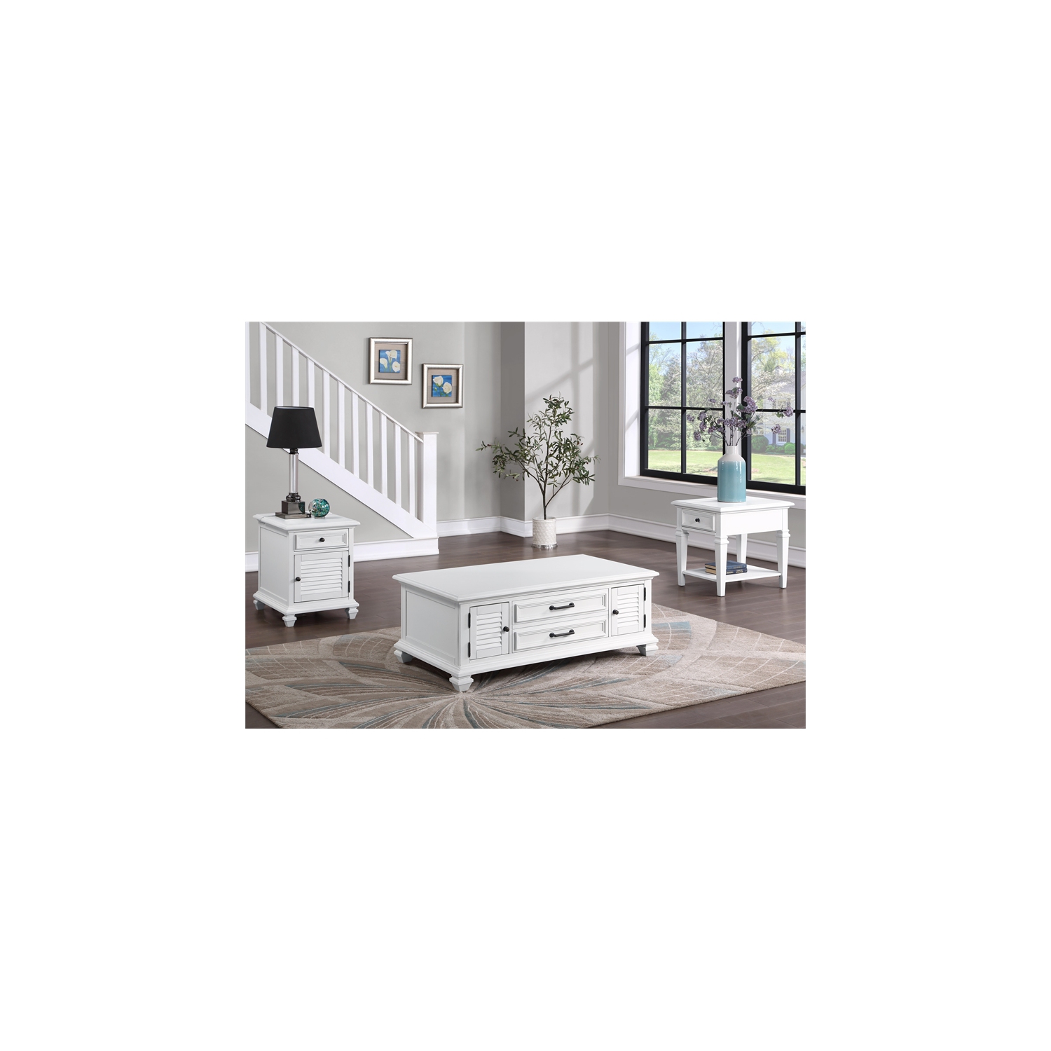 Charlestown Modern Farmhouse Soft White Wood Storage End Table with USB