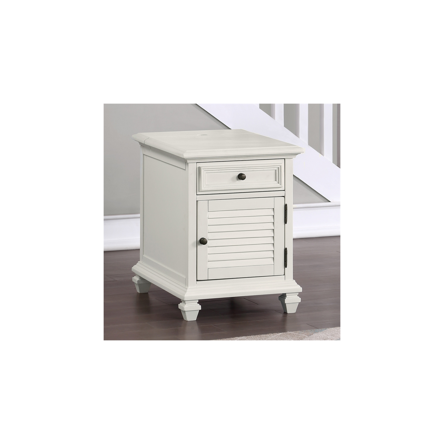 Charlestown Modern Farmhouse Soft White Wood Storage End Table with USB