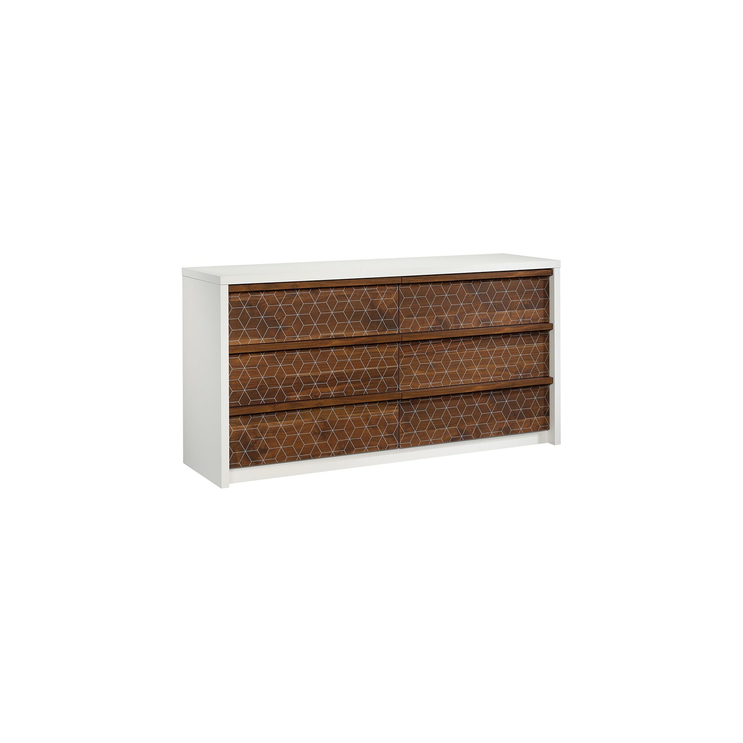 Sauder Harvey Park 6 Drawer Double Dresser in Soft White and Walnut