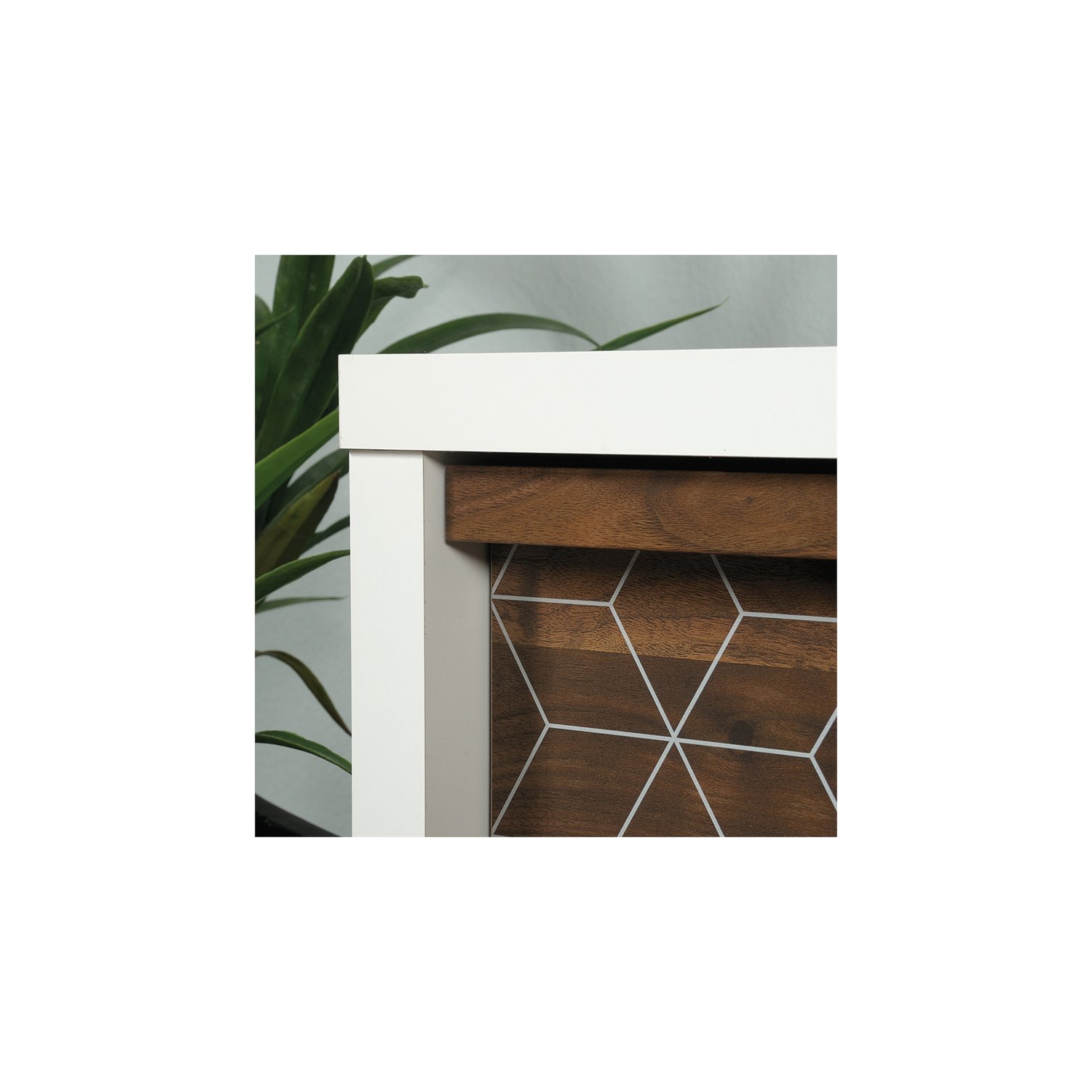 Sauder Harvey Park 6 Drawer Double Dresser in Soft White and Walnut