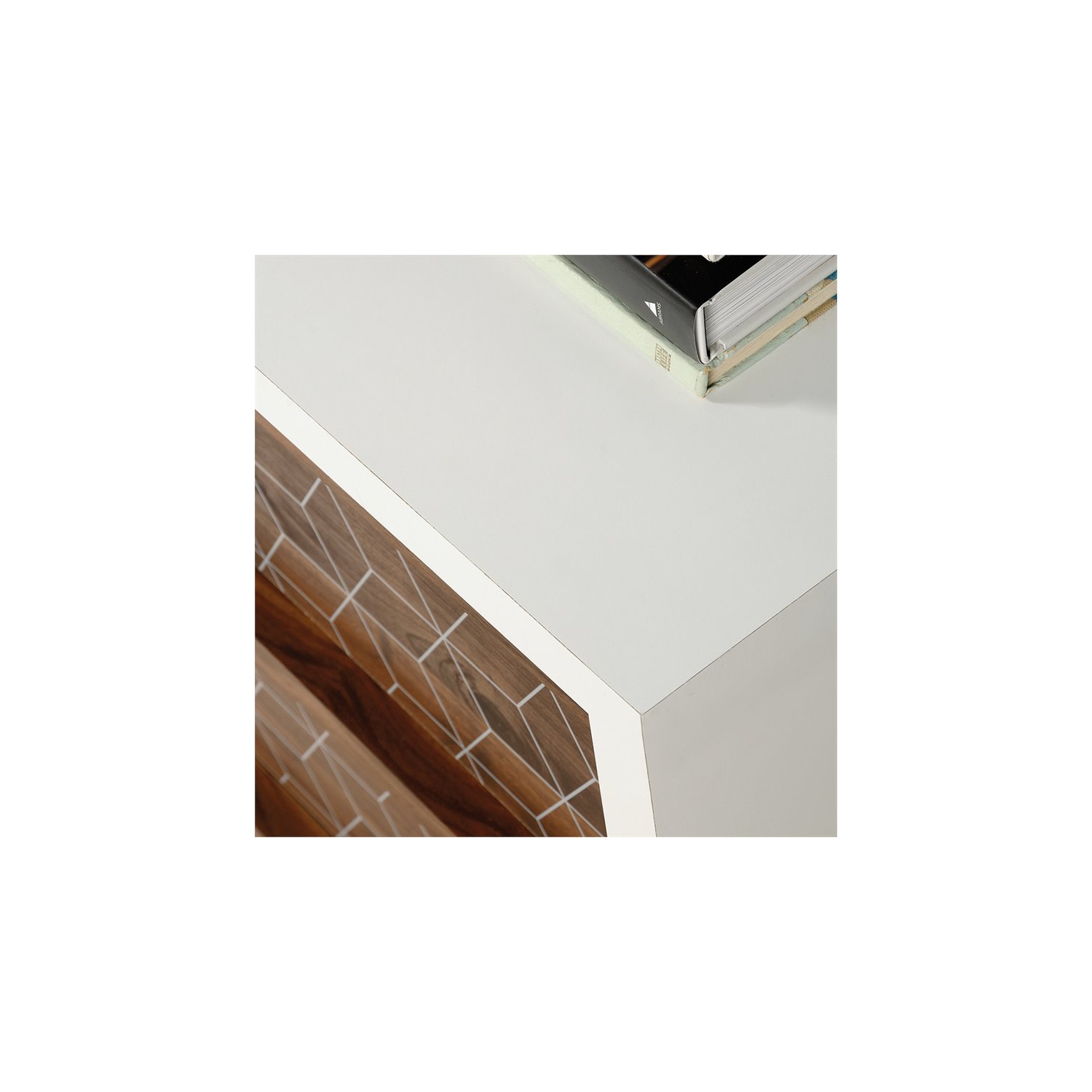 Sauder Harvey Park 6 Drawer Double Dresser in Soft White and Walnut