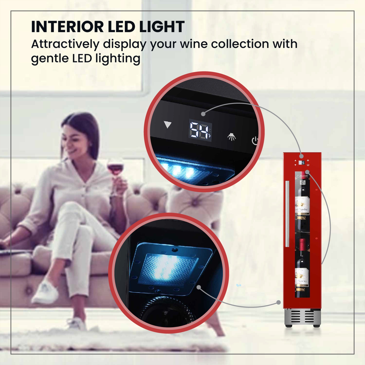 Equator 9 Bottles WINE REFRIGERATOR 1-Zone Freestanding/Builtin 7 Color LED 110V