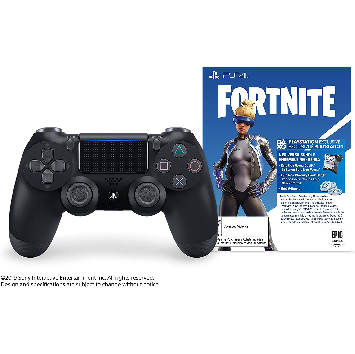 Open Box - PS4 DualShock 4 Wireless Controller - Jet Black with Fortnite DLC Pack