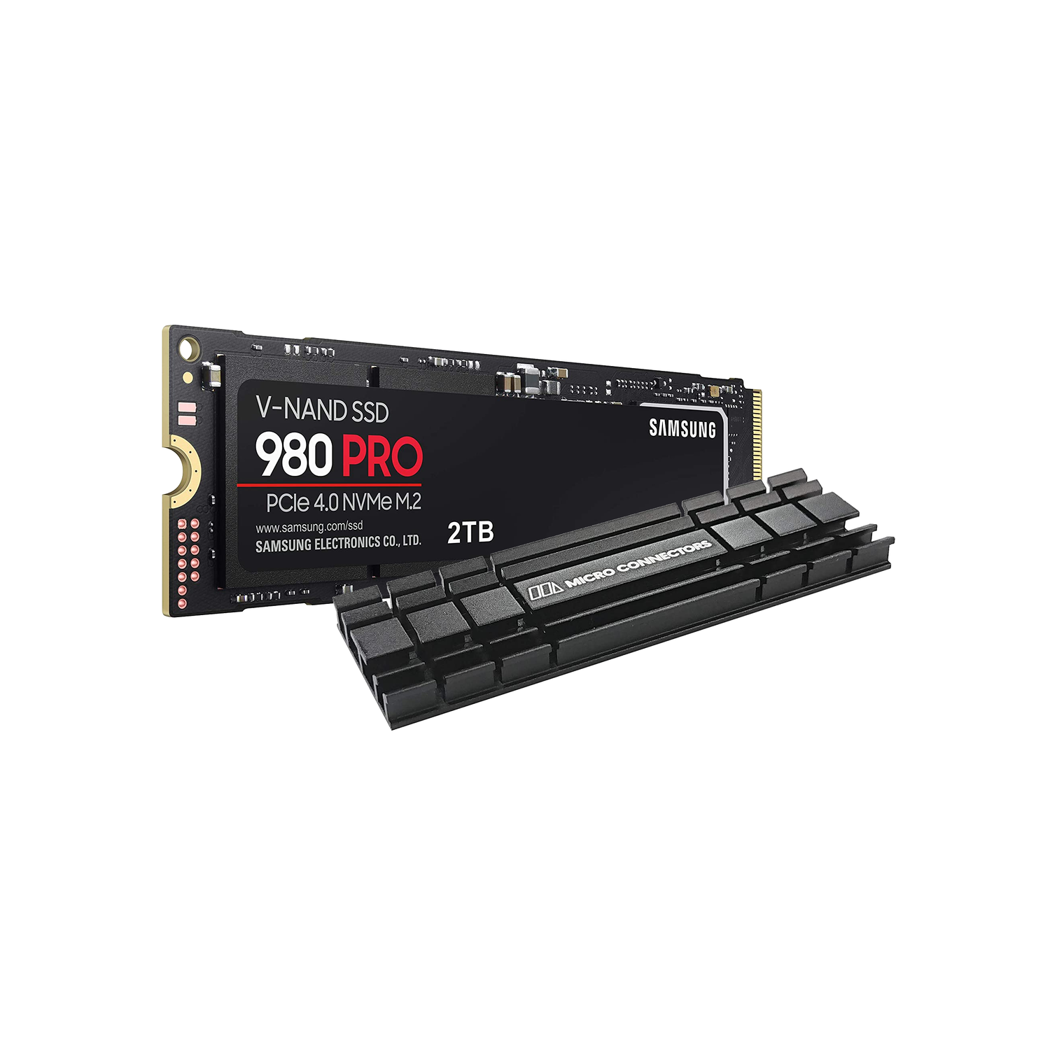 Disque SSD interne NVMe 990 PRO M.2 2280 2&nbsp;To PCI-E Gen 4 x4, NVMe 1.3c avec microconnecteurs et dissipateur thermique discret 5&nbsp;mm et vis