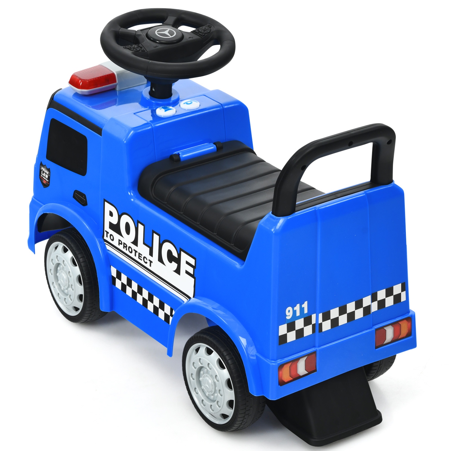 Topbuy Kids Ride On Police Car 2-in-1 Toddler Push Car w/Storage Space Indoor & Outdoor Use Blue