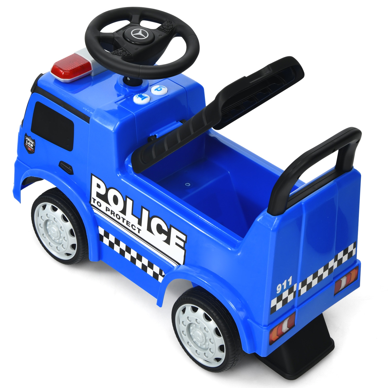 Topbuy Kids Ride On Police Car 2-in-1 Toddler Push Car w/Storage Space Indoor & Outdoor Use Blue