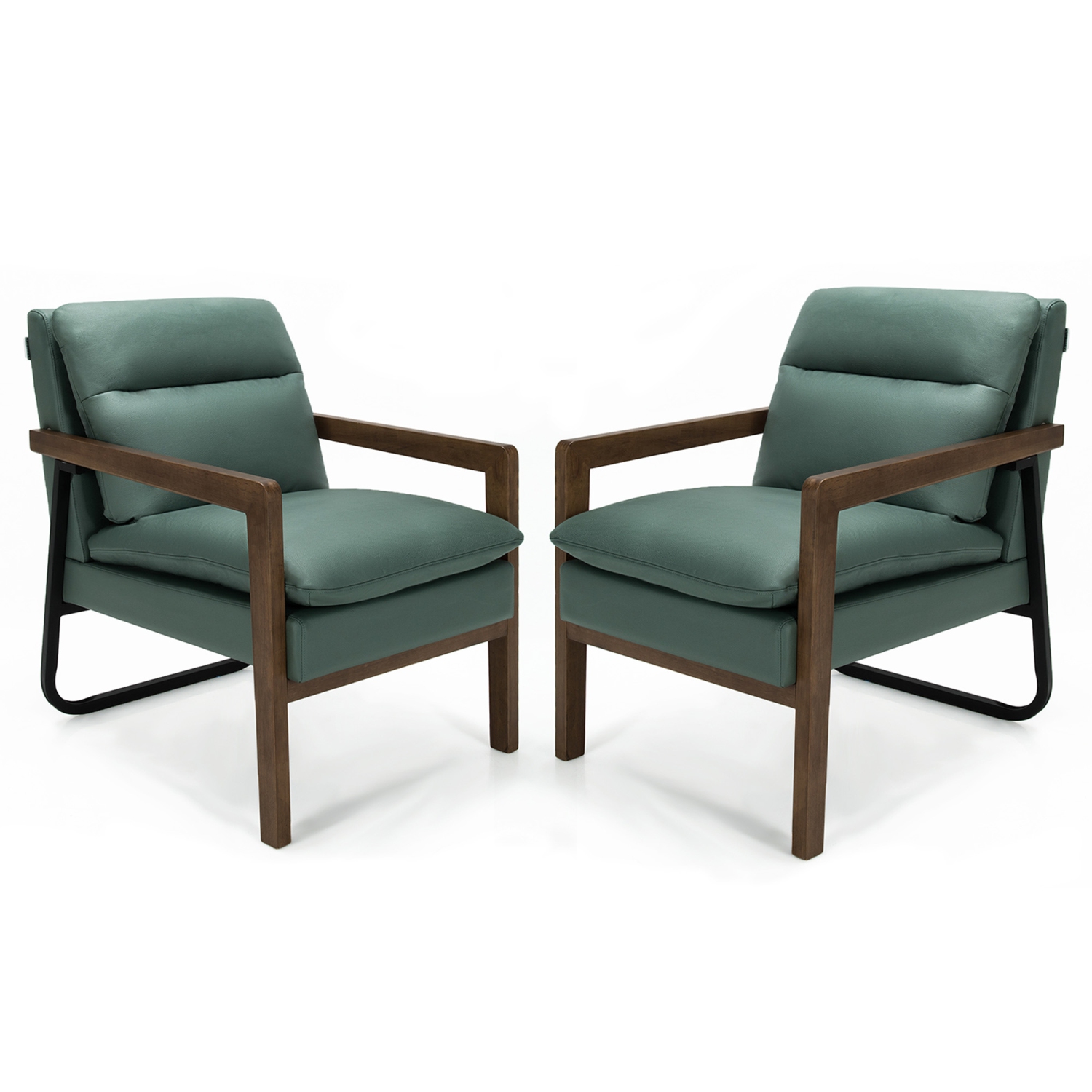Gymax Set of 2 Single Sofa Chair Leisure Accent Chair w/ Wooden Armrests & Legs Green