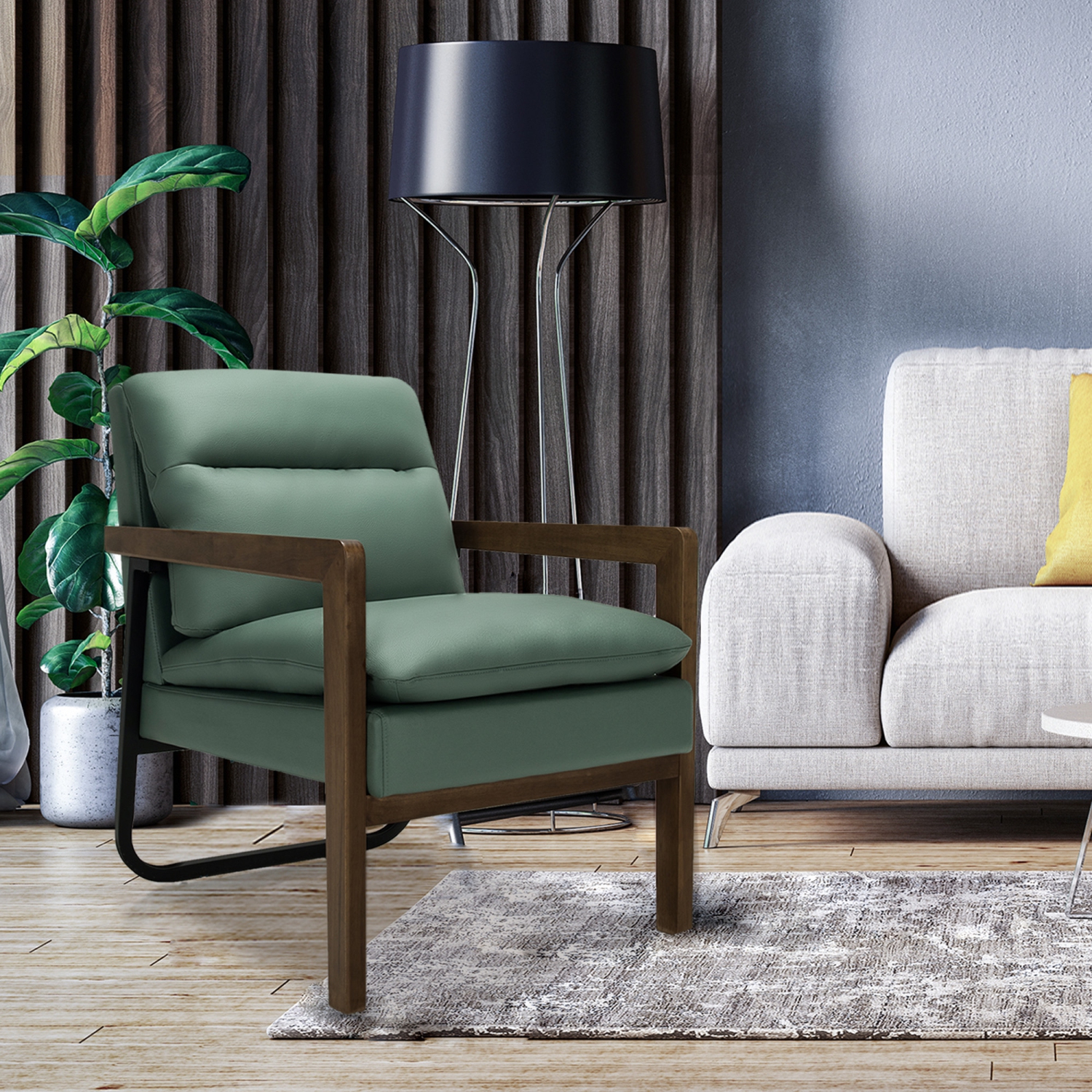 Gymax Set of 2 Single Sofa Chair Leisure Accent Chair w/ Wooden Armrests & Legs Green