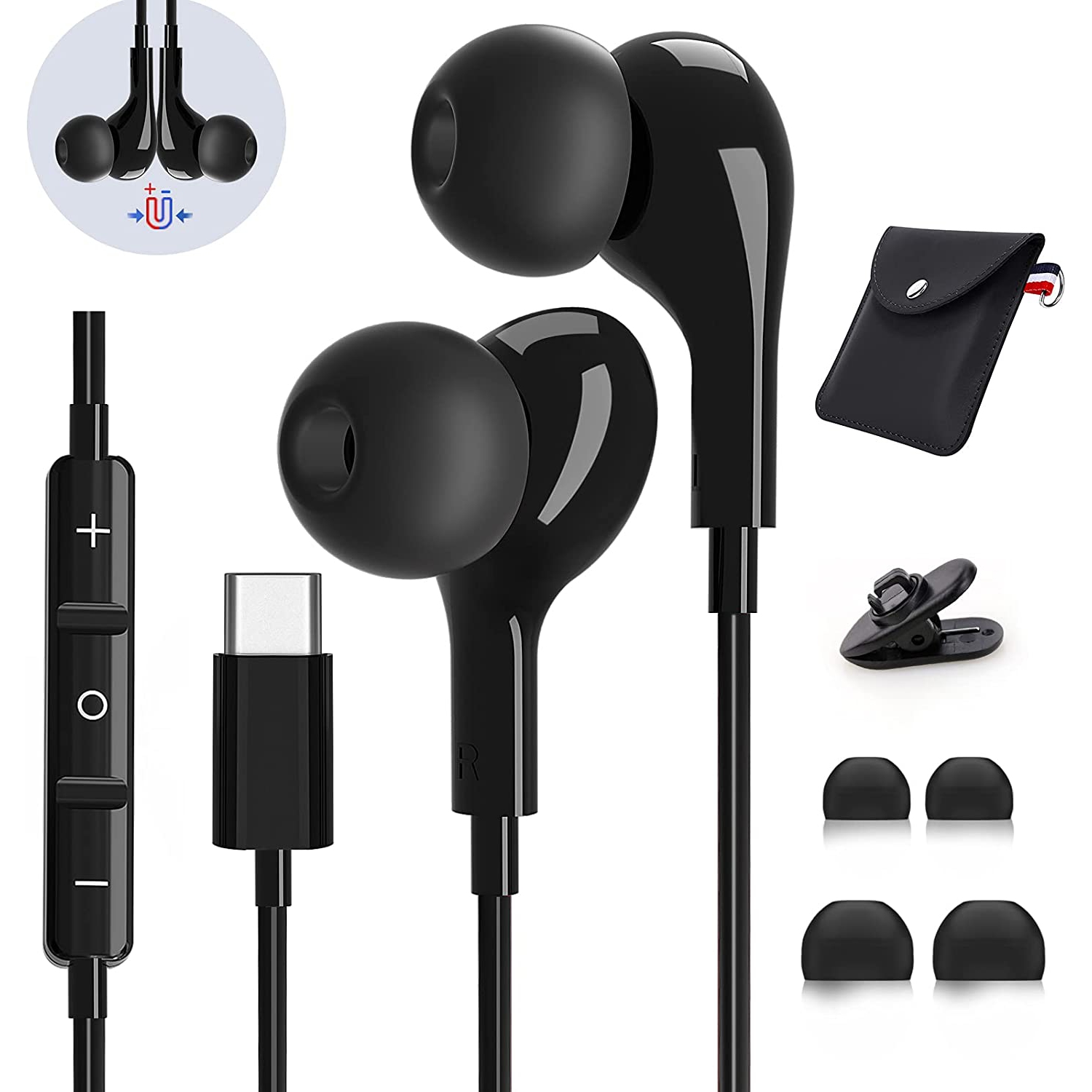 Dolaer USB C Headphones, Magnetic In-Ear USB C Earbuds with Microphone Stereo USB C Earphones Noise Cancelling Headphones for iPad Mini 6 Samsung Galaxy S21 FE S20 Z Flip 3 Note 2