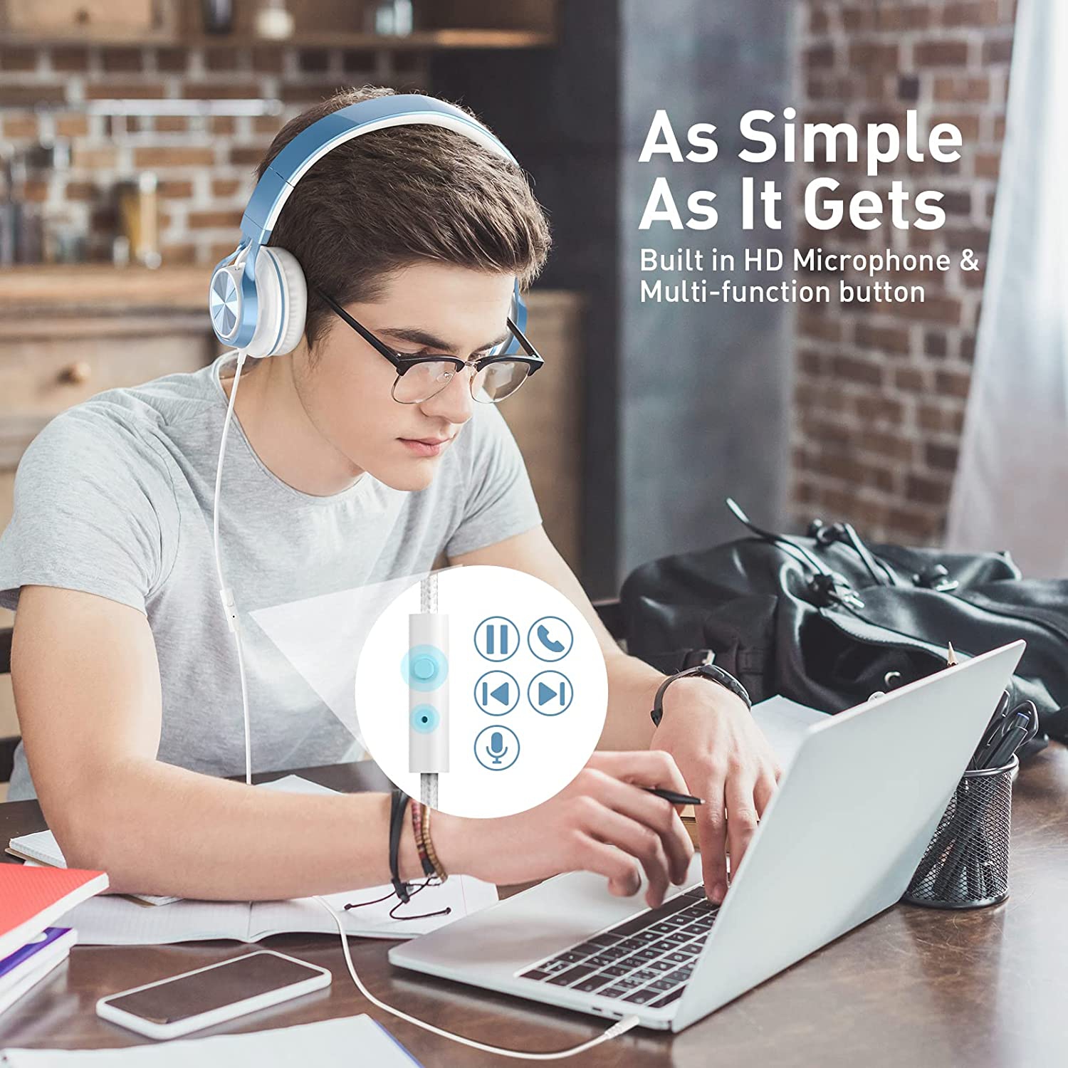 Dolaer MS300 Wired Headphones with Microphone for Chromebook Laptop Computer Smartphone, 3.5mm Foldable Lightweight Headset for School Teen Girls