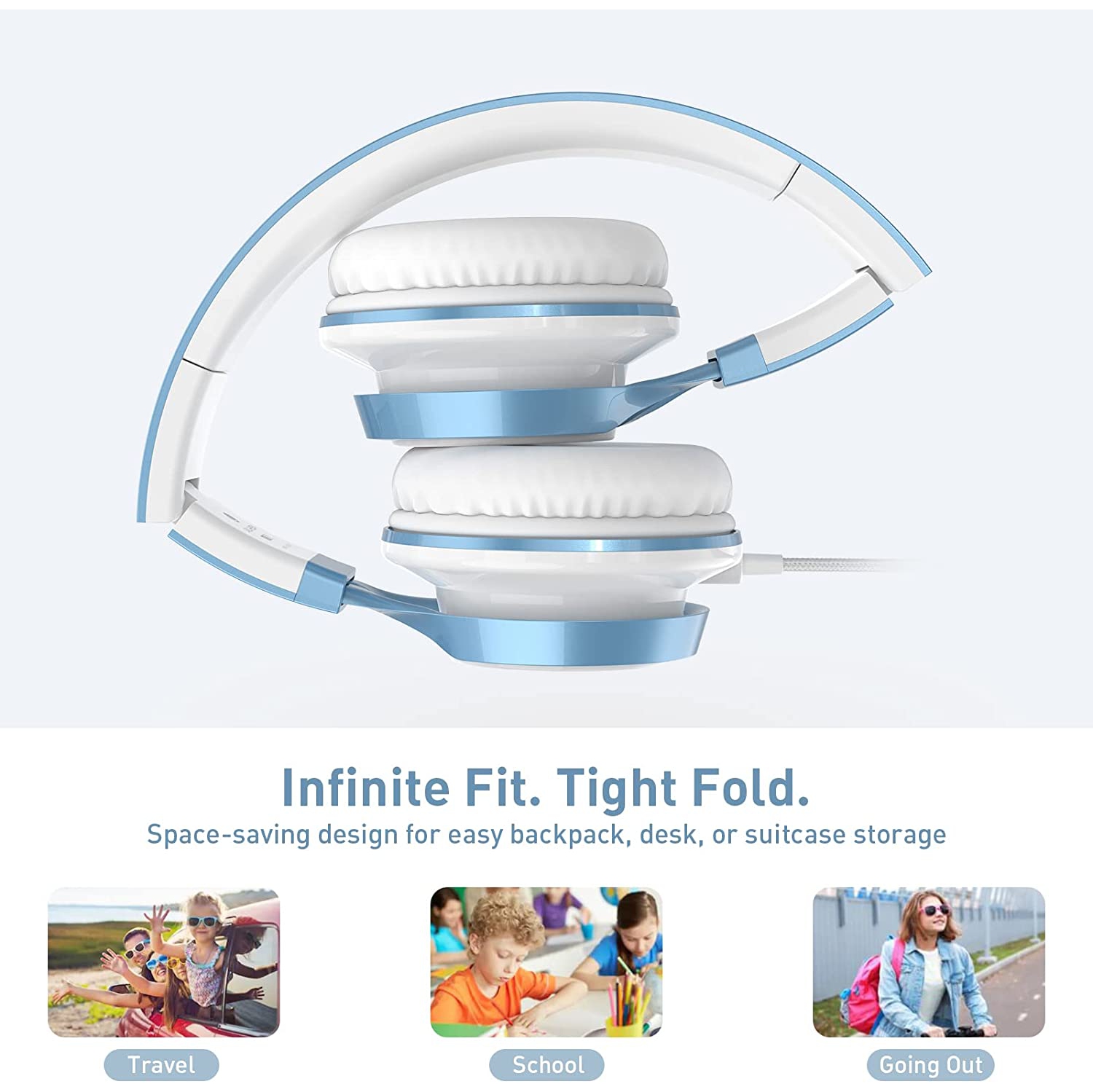 Dolaer MS300 Wired Headphones with Microphone for Chromebook Laptop Computer Smartphone, 3.5mm Foldable Lightweight Headset for School Teen Girls