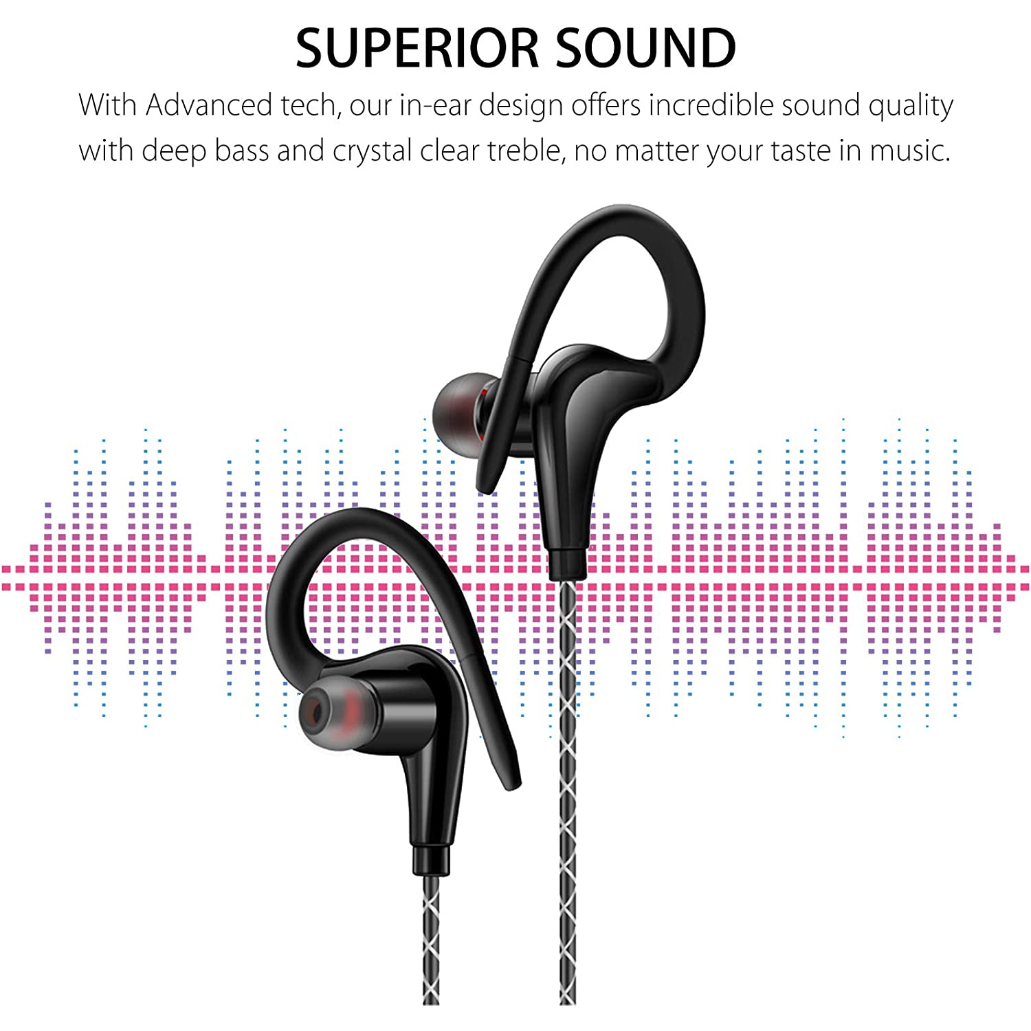 Dolaer Sports Earbuds Wired, Sweatproof Wrap Around Earphones with Microphone in-Ear Running Headphones with Over Ear Hook for Workout Exercise Gym